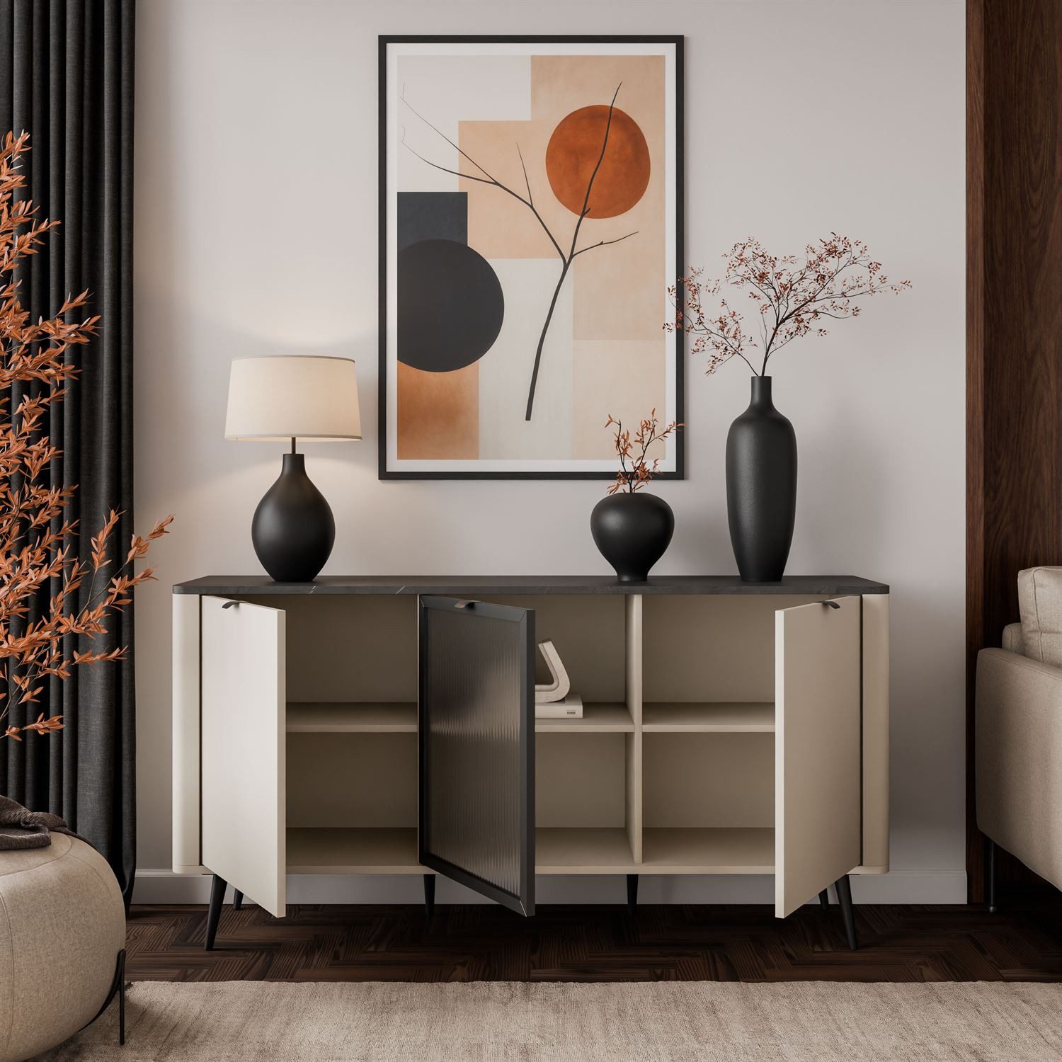 Lookway Kommode auf Füßen AUTUMN 2D1W mit Glasfront