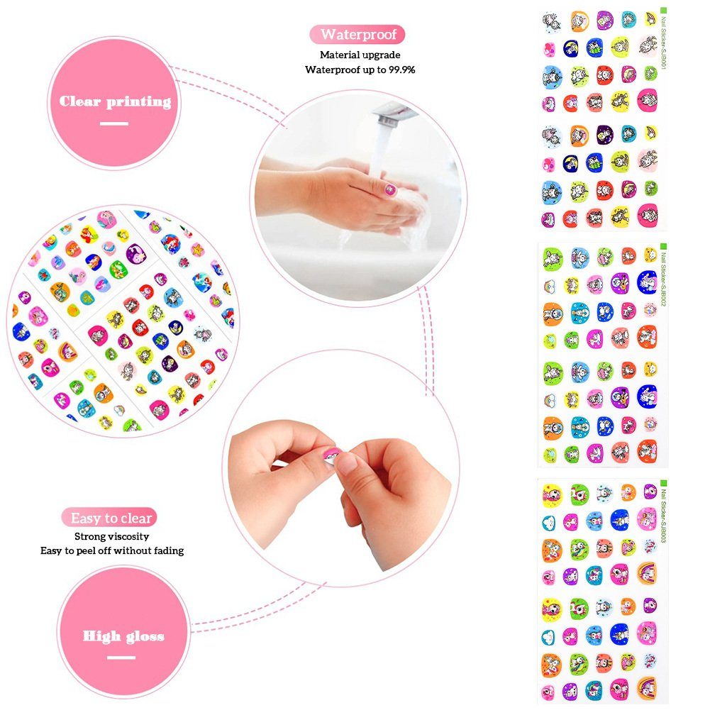 Blusmart Kunstfingernägel Nagelaufkleber Mit Abnehmbar Wasserfest, Cartoon-Mustern sjb009 Für Kinder