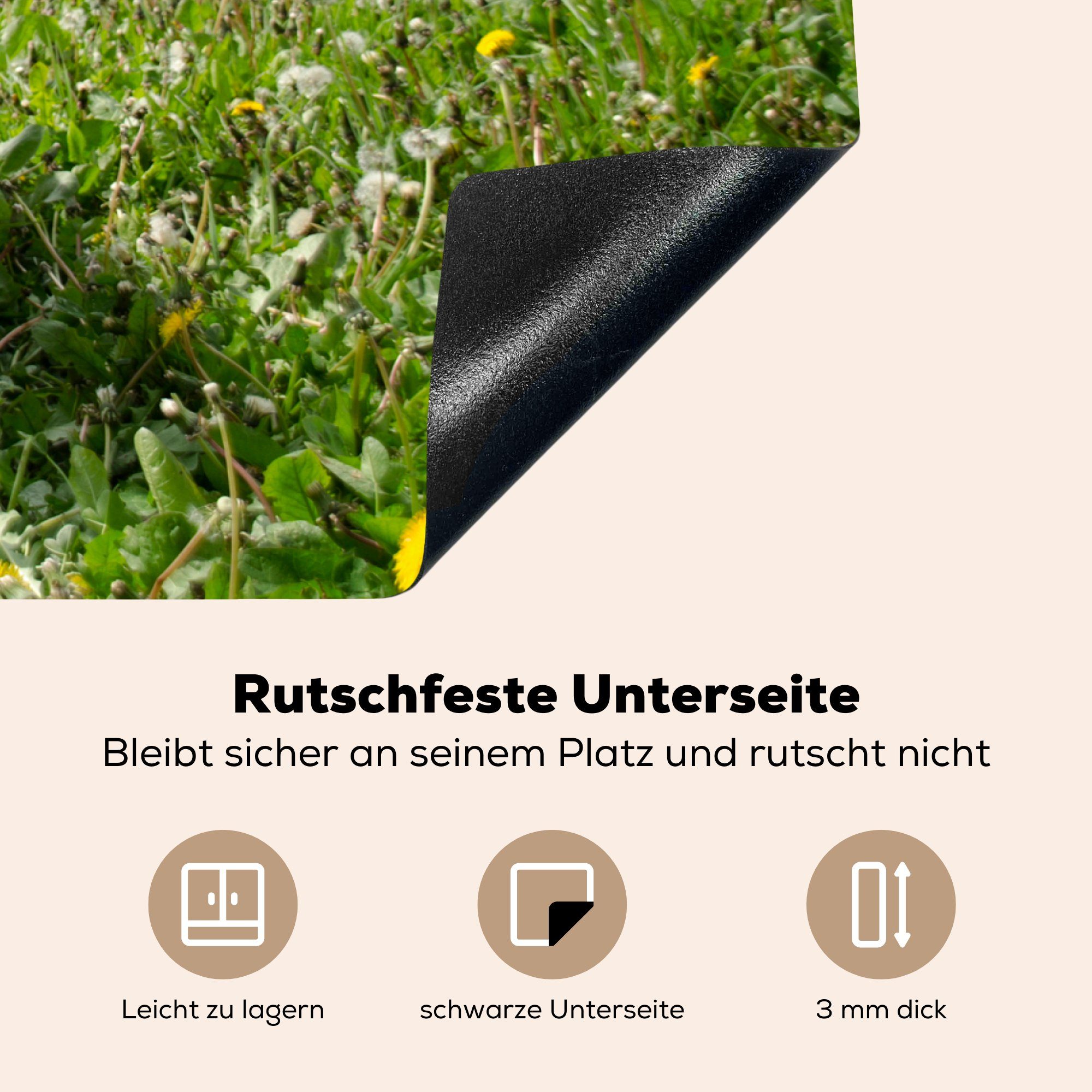 Vinyl, Schäferhund cm, Mobile Deutscher nutzbar, zwischen Herdblende-/Abdeckplatte MuchoWow Arbeitsfläche den Ceranfeldabdeckung (1 70x52 tlg), Blumen,