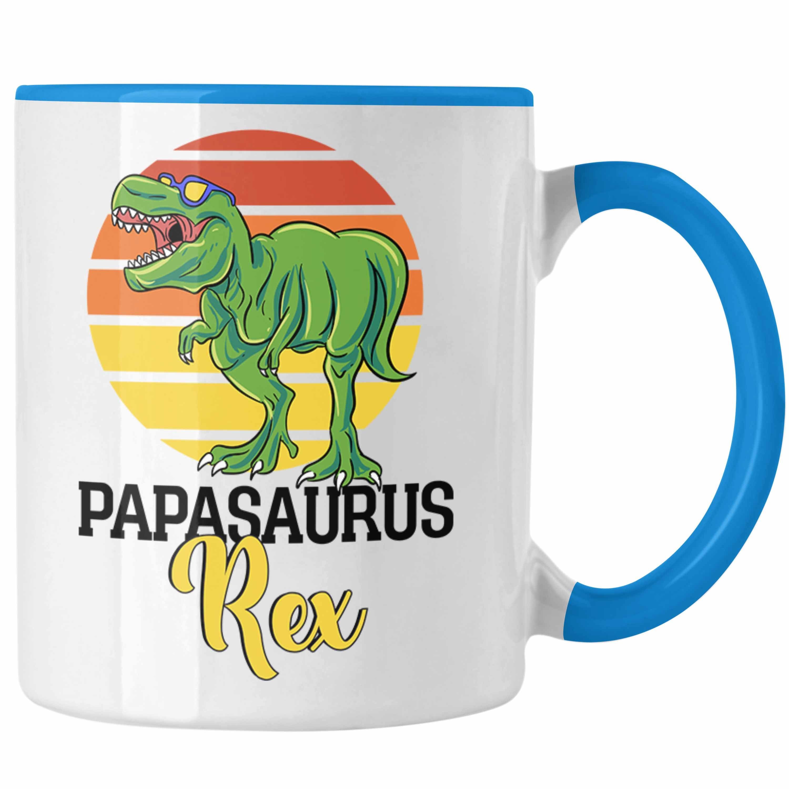 Trendation Tasse Lustiges Geschenk für Besten Papa Tasse "Papasaurus Rex" Vatertag Gesc Blau