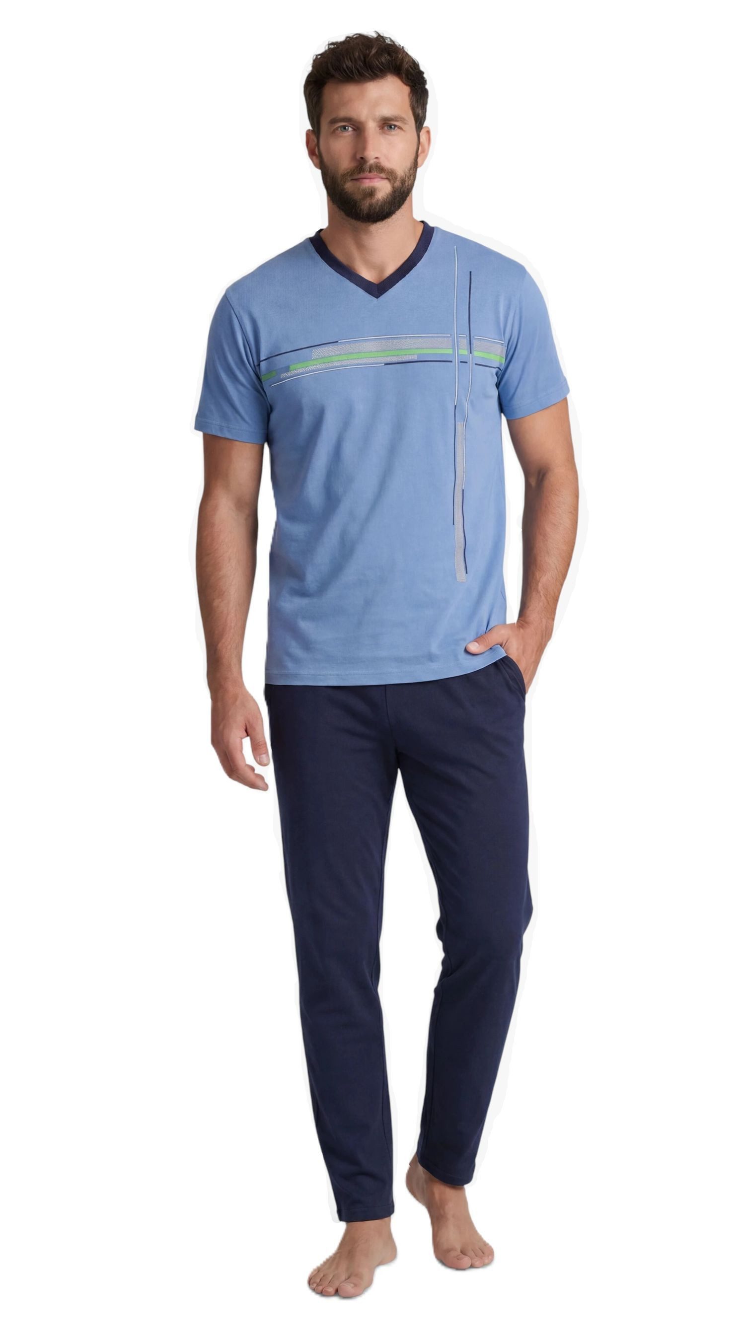 Normann Pyjama Herren Schlafanzug Triset (3-er Set): lange + kurze Hose + Oberteil