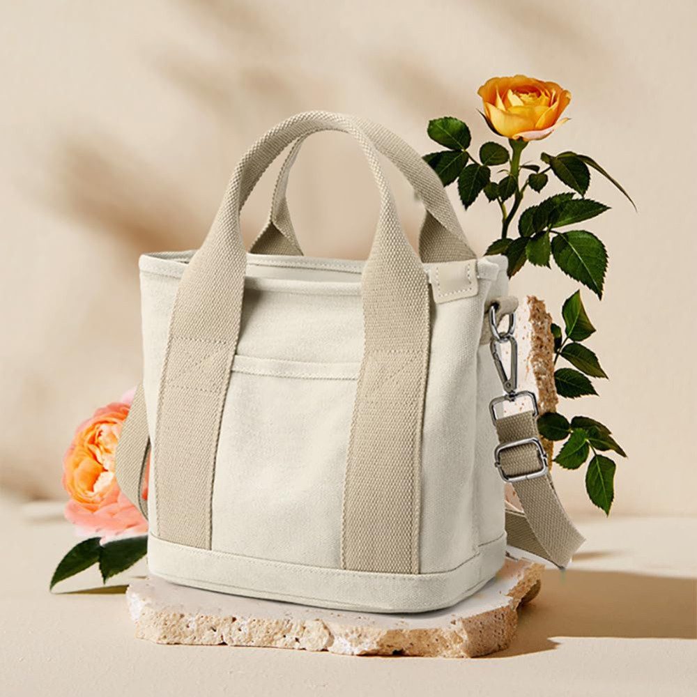 Blusmart Umhängetasche Canvas-Tragetasche für Damen (Schultertasche mit verstellbarem Riemen, Handtasche mit Reißverschluss, Tragetasche), Für Schule, Shopping, – Bild 2 von 5