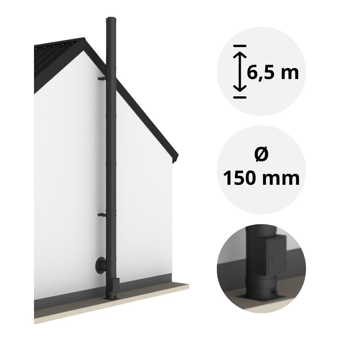 Jeremias Schornstein 6, 7 m Schornstein Ø150mm Komplettset DW DW-Black Bodenmontage, Ø 150 mm