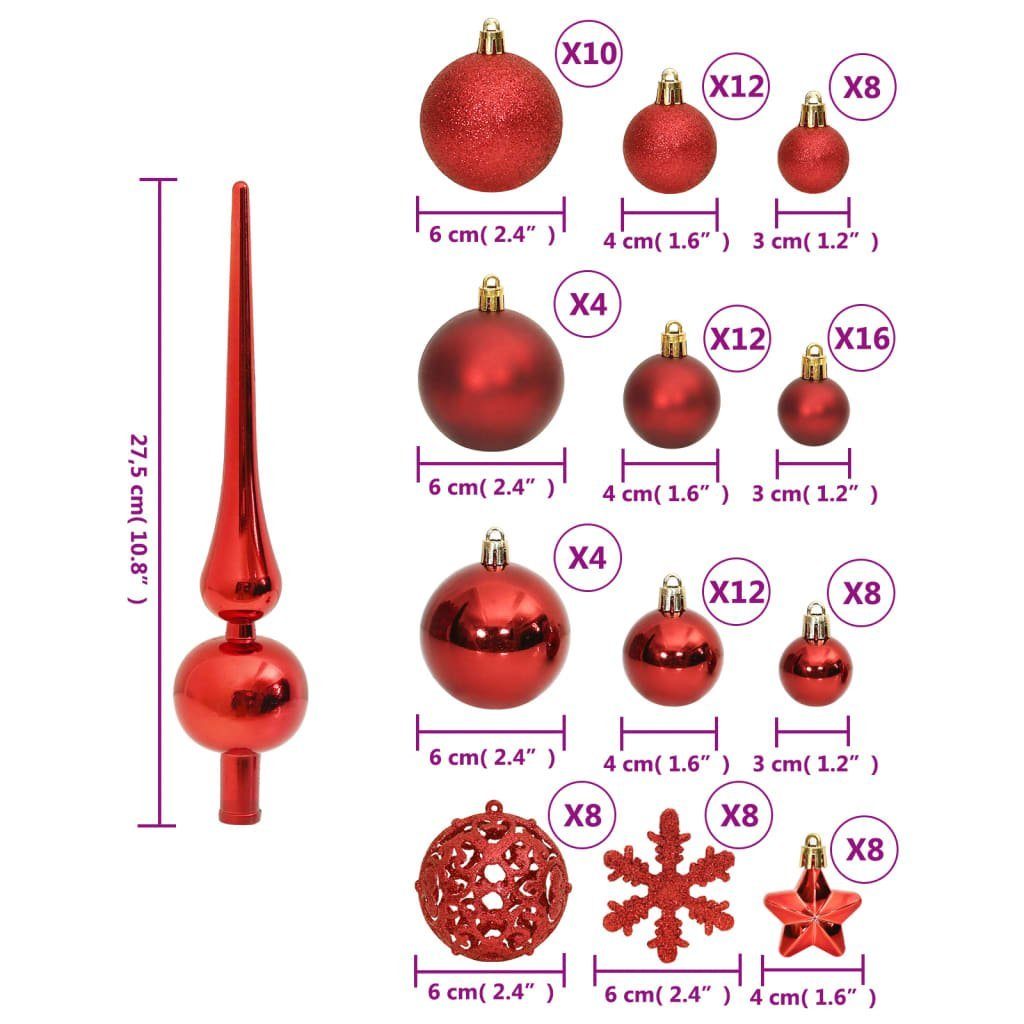 (111-tlg) Polystyrol Weihnachtskugel-Set Rot 111-tlg. Christbaumschmuck vidaXL