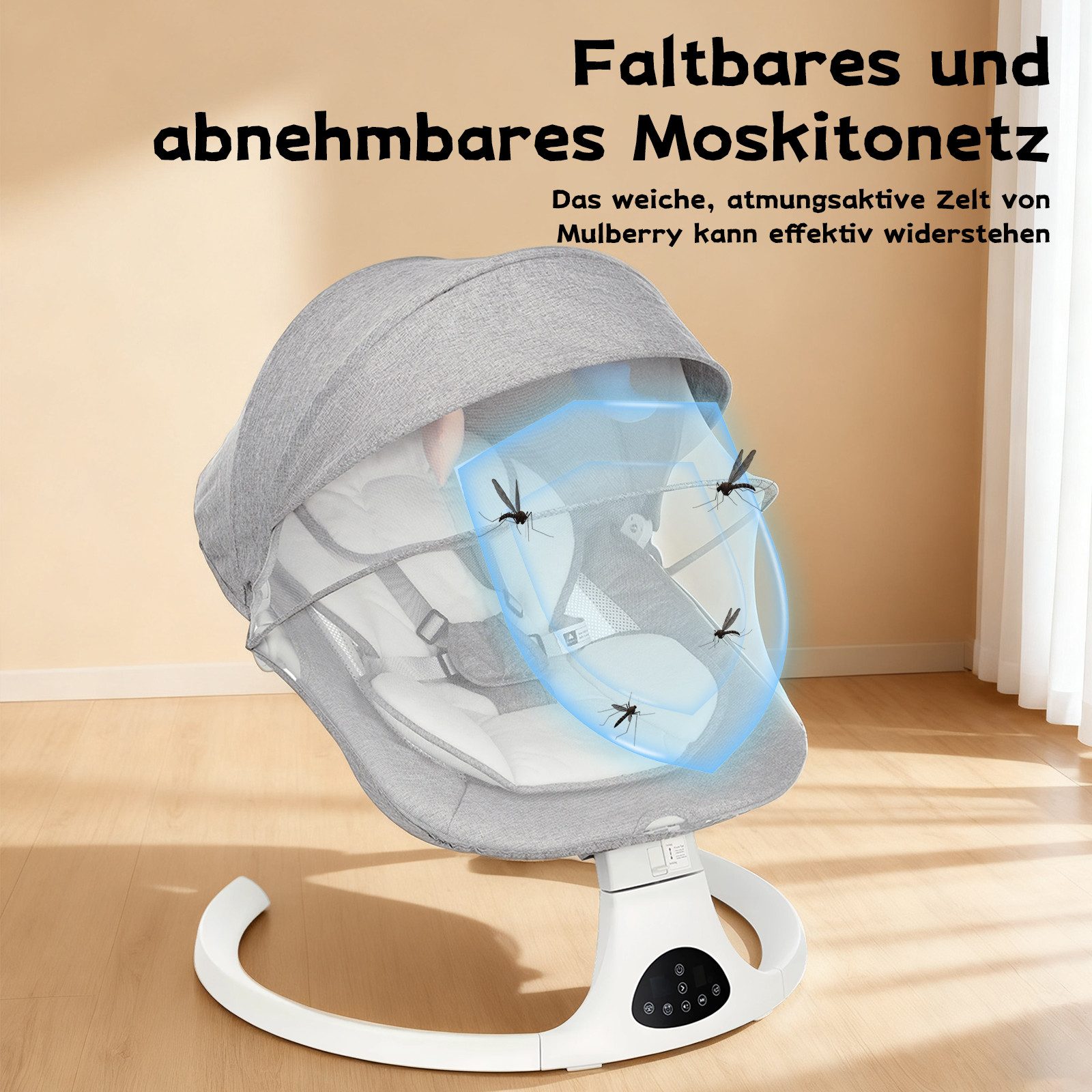 oyajia Baby Bouncer Electric Baby Swing Bluetooth Music, with 5 Speeds of Swing, Mosquito Net, Remote Control, max. 9kg