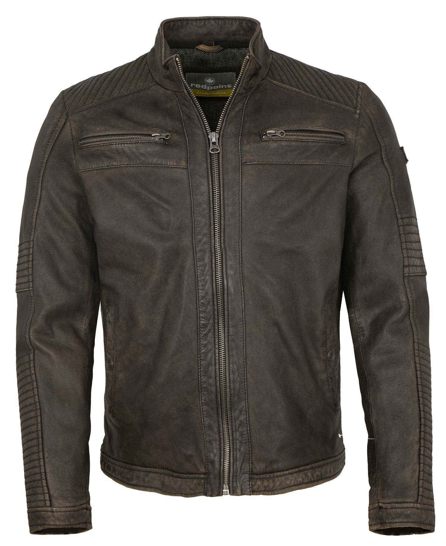 Redpoint Lederjacke Redpoint - Herren Lederjacke Kapuze Lammnappa braun antik holzkohle