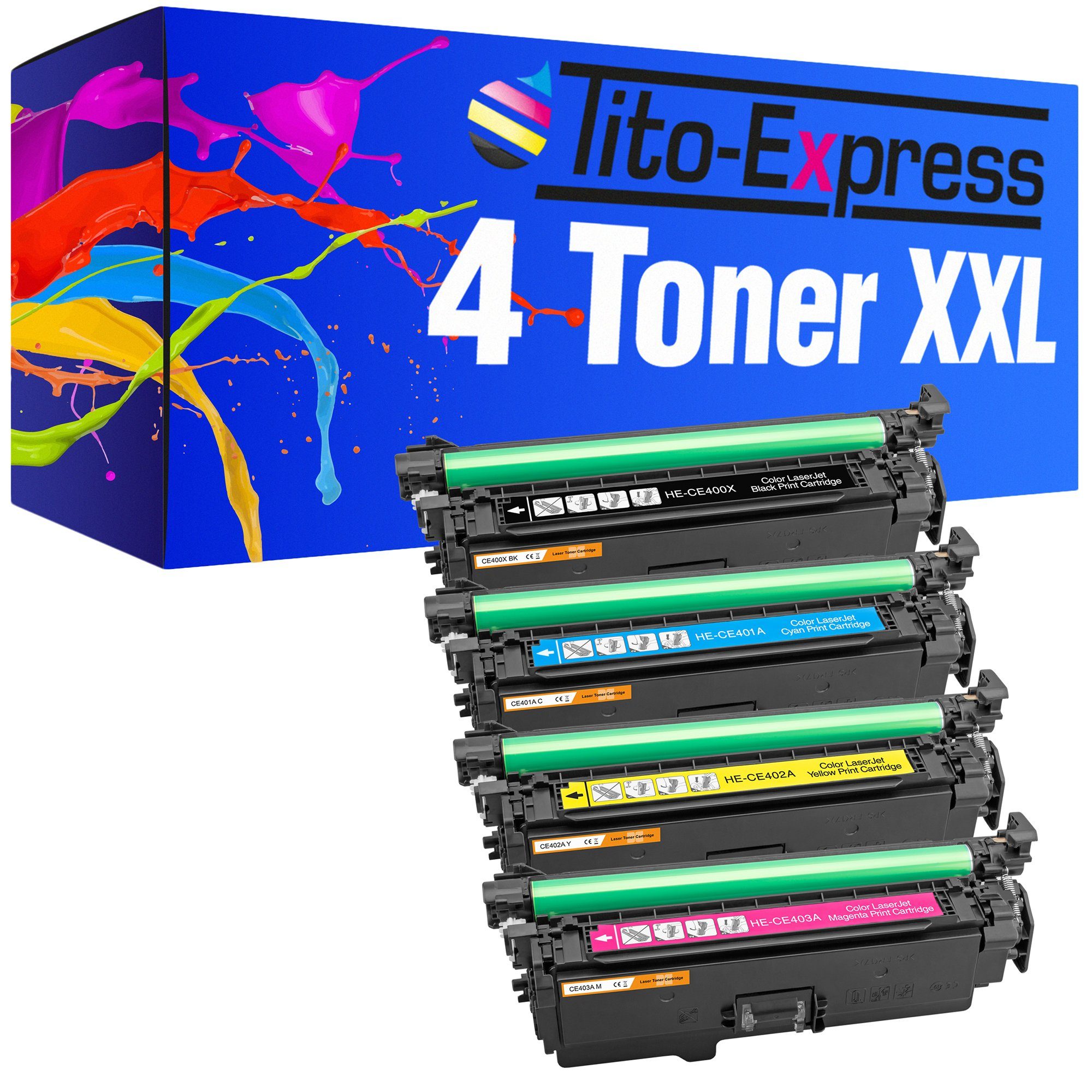 Tito-Express Tonerpatrone 4er Set ersetzt HP CE400X HP CE401X HP CE402X HP CE403X, für LaserJet Enterprise 500 Color M551 M551n M551dn M551xh MFP M570