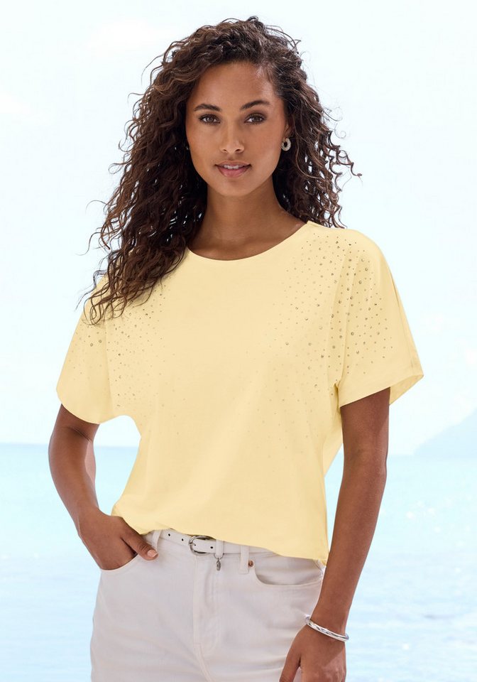LASCANA Kurzarmshirt mit Glitzersteinen aus weichem Baumwoll-Viskose-Jersey, sommerlich leicht