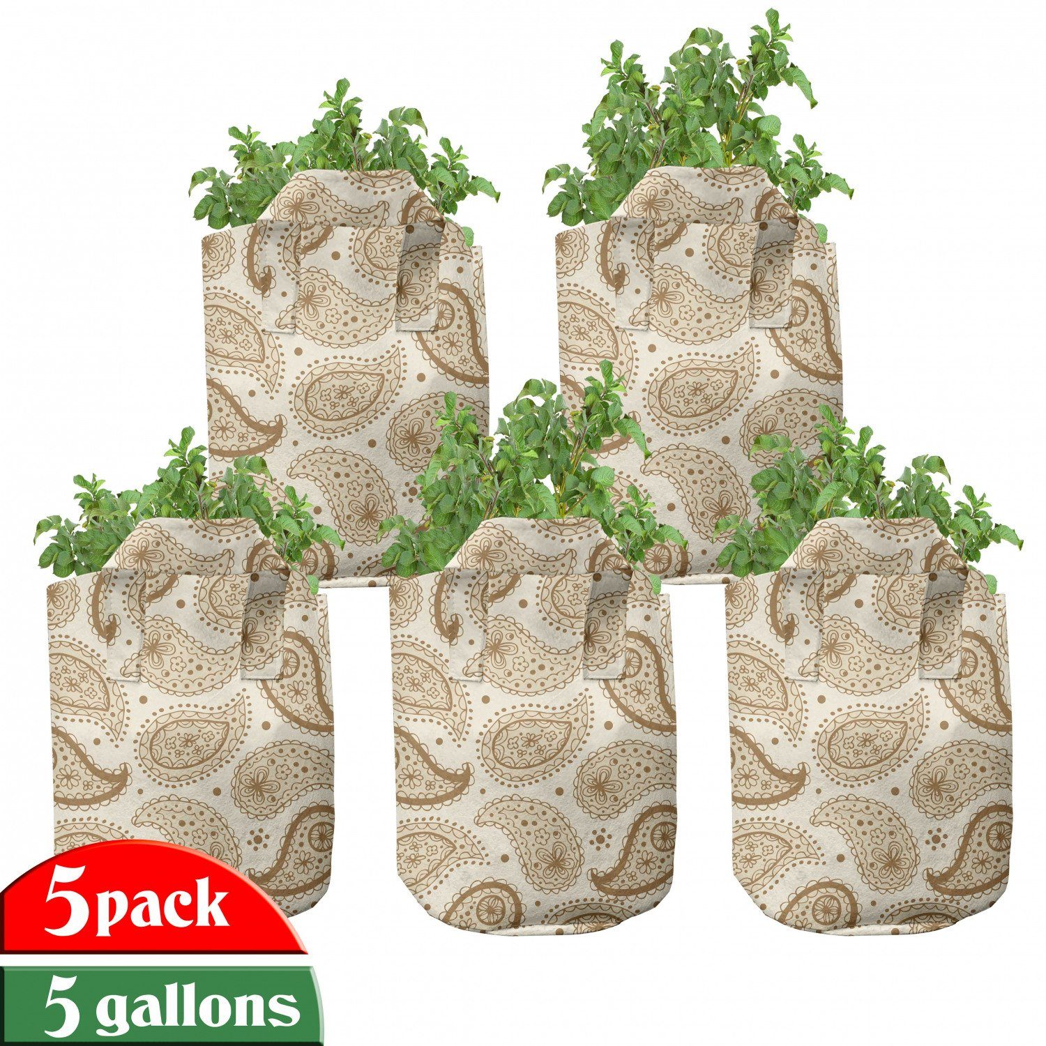 Abakuhaus Pflanzkübel hochleistungsfähig Stofftöpfe mit Griffen für Pflanzen, Beige Paisley Oriental Persisch | Pflanzkübel