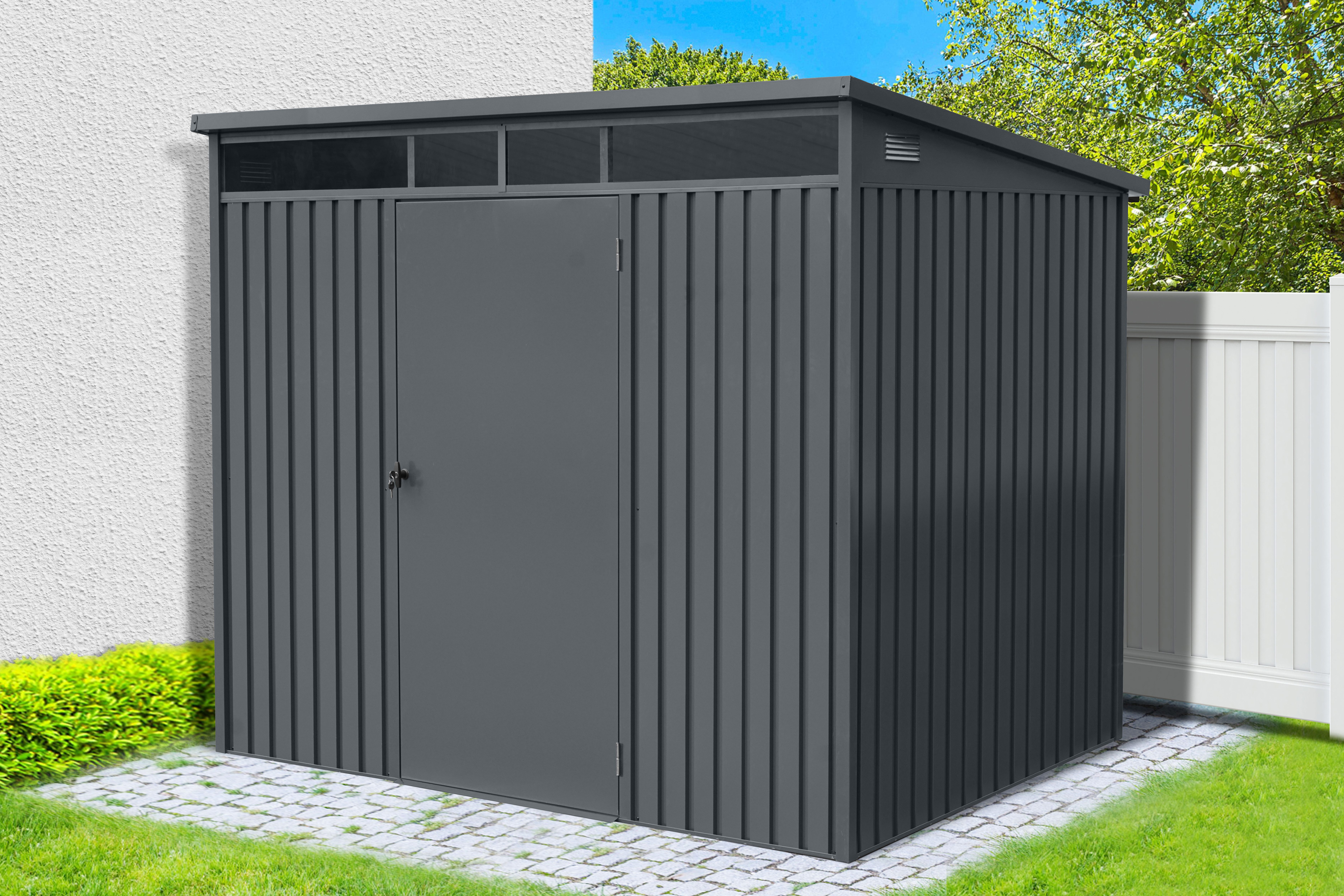 GARDEN 'N' MORE Gerätehaus Pultdachhaus Basic plus, BxT: 237x186 cm, einfacher Aufbau, Oberlicht, Langlebig, abschließbar