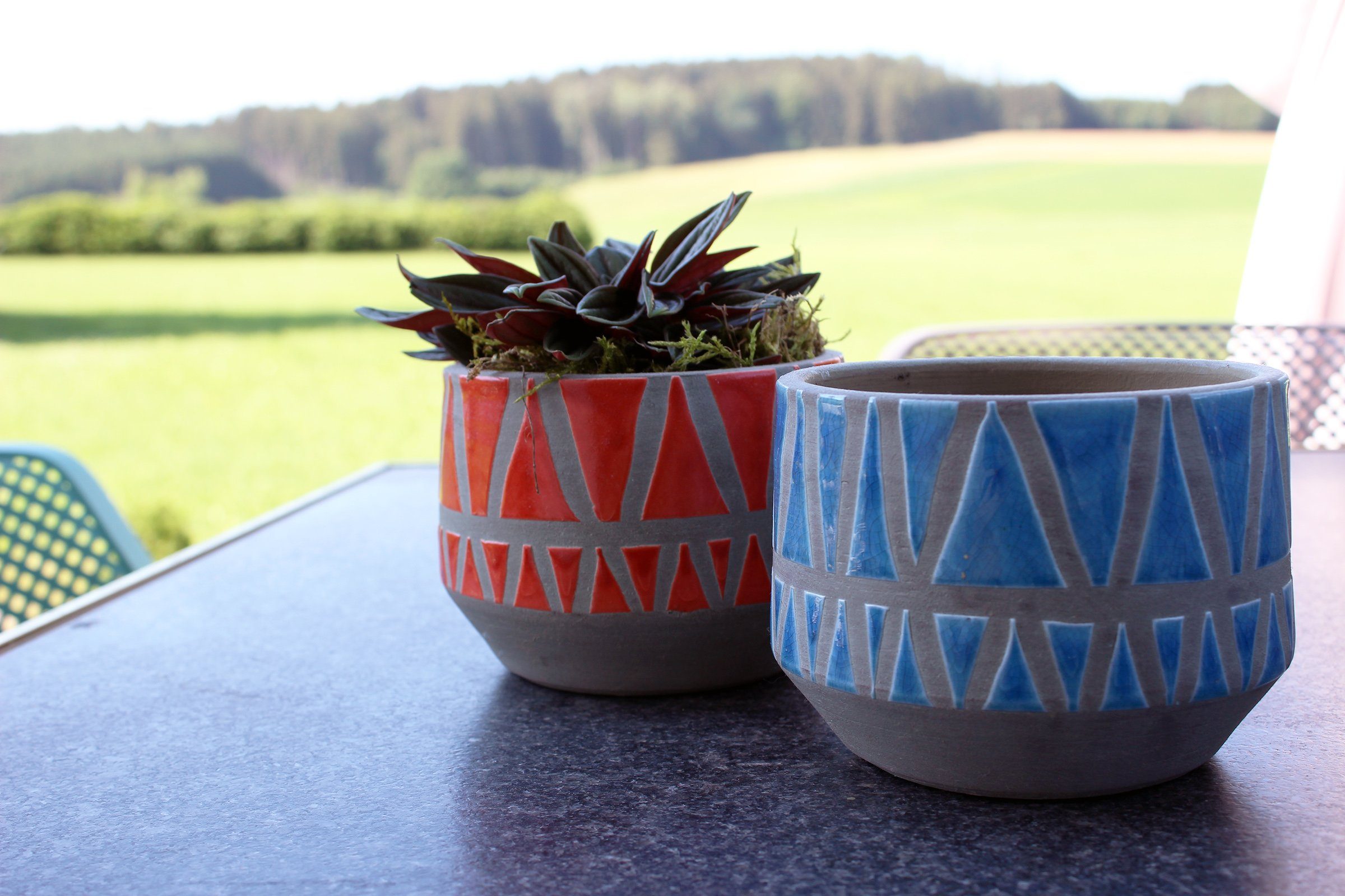 Cosy Home Ideas Küchenkräuter Pflanztopf), als Übertopf Übertopf passend Übertopf blau Pflanztopf Keramik (1 Stück, 1x Muster für geometrisches