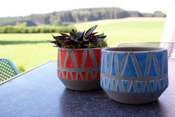 Cosy Home Ideas Übertopf Pflanztopf Keramik blau geometrisches Muster Übertopf (1 Stück, 1 St., 1x Pflanztopf), passend für Küchenkräuter als Übertopf