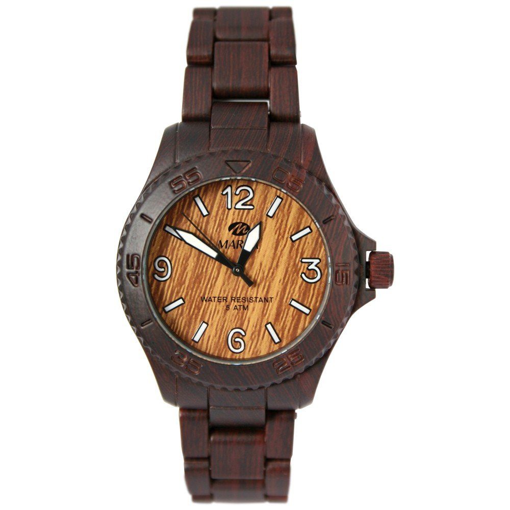 Marea Quarzuhr B35295/8, Woodlook dunkelbraun, Unisex Armbanduhr L mit Holz Optik - Kunststoff Uhrband