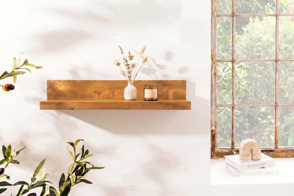 riess-ambiente Wandregal MAKASSAR 80cm braun - Mango-Massivholz, Ablage, honey finish, handmade, Einzelartikel 1-tlg., Schwebendes Dekoboard - ideal für Wohn- u – Bild 4 von 5
