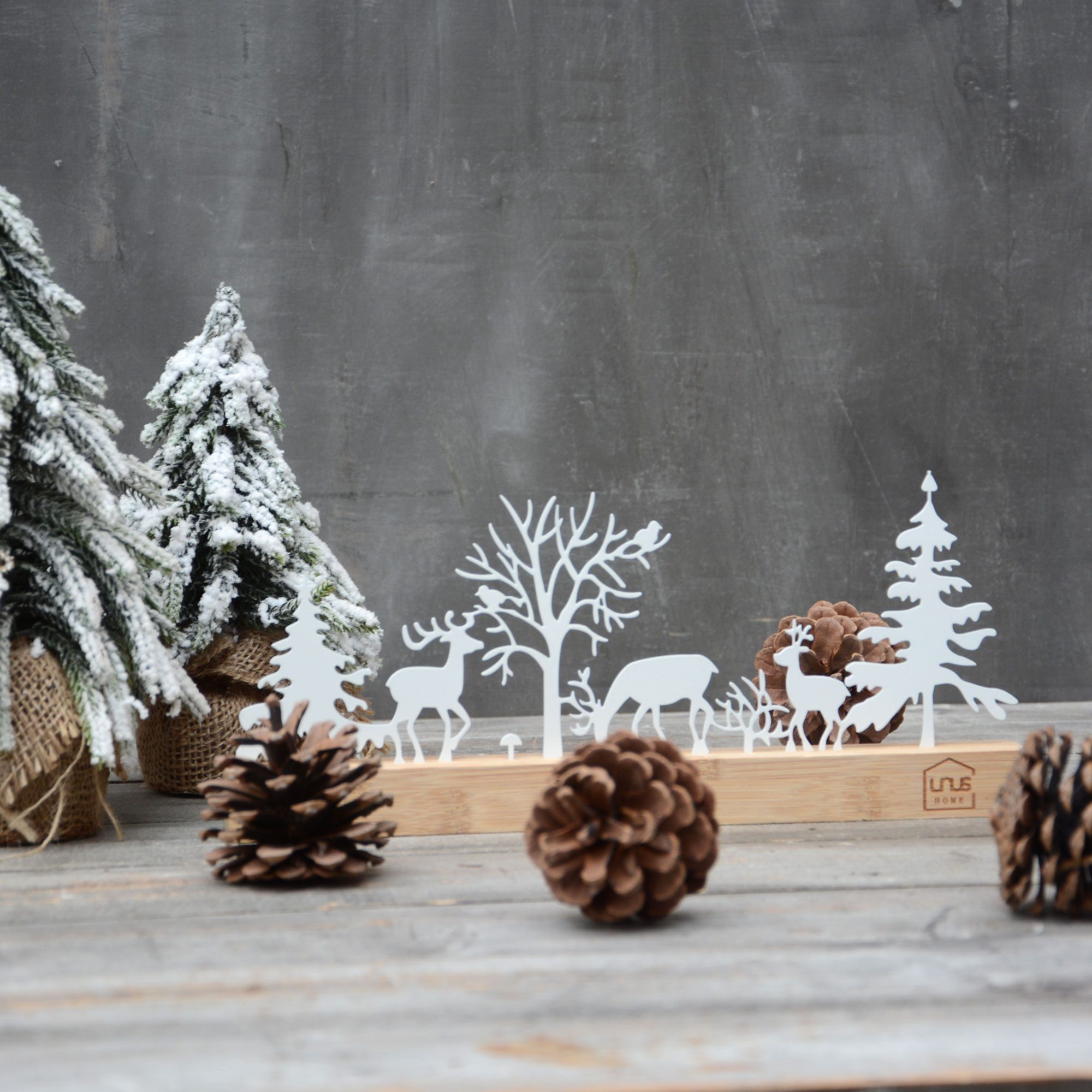 UNUS HOME Dekofigur Aufsteller Wald Silhouette 3 Hirsche Vögel Pilz (weiß), günstig online kaufen