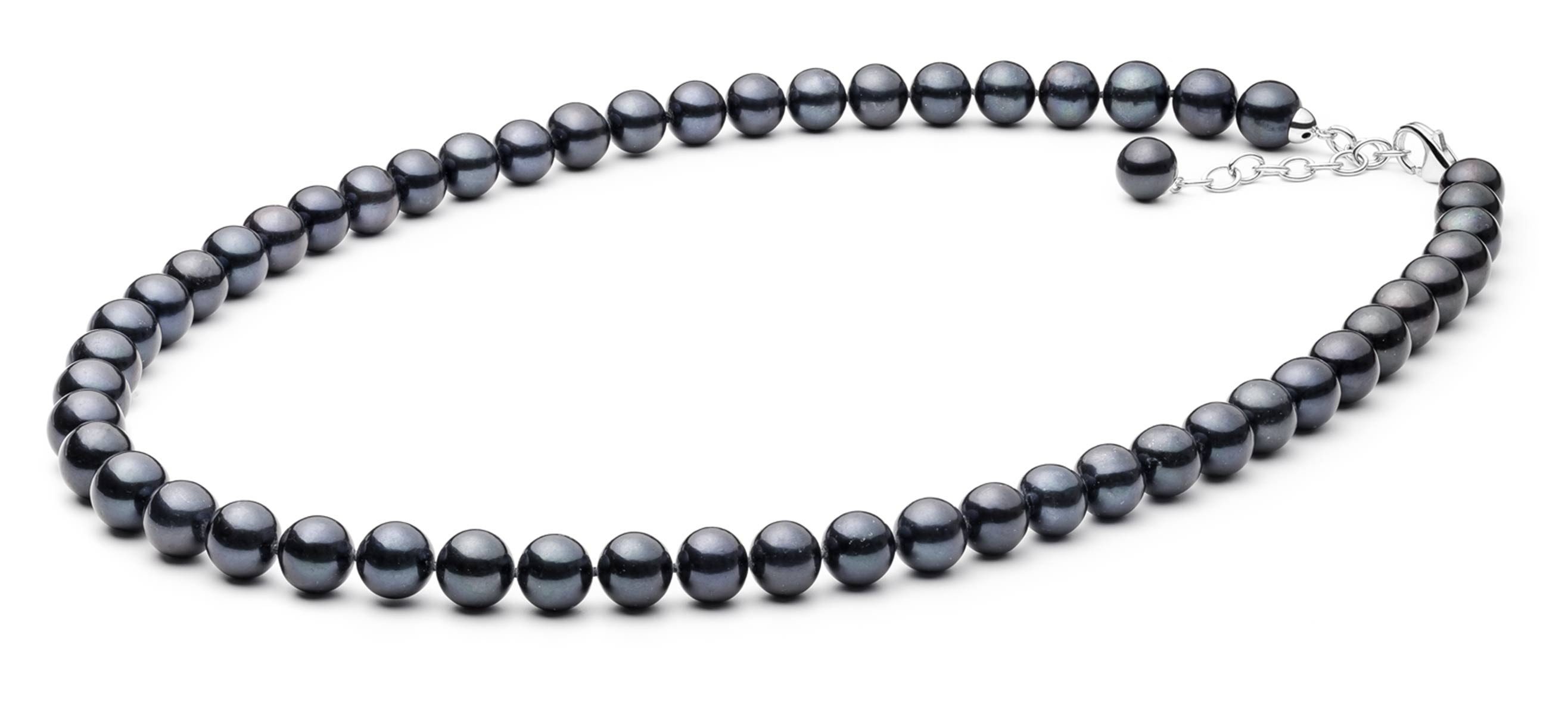 Gaura Pearls Perlenkette Elegant schwarz rund, 9-10 mm, 50 cm, echte Süßwasserzuchtperlen, 925er Silber rhodiniert