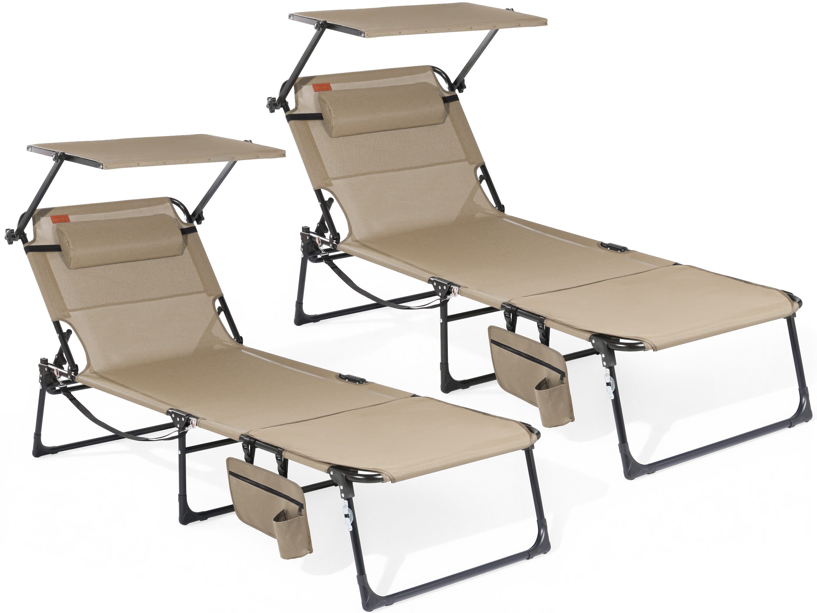 HOMECALL Gartenliege Sonnenliege mit Gesichtsöffnung und Sonnendach, klappbarer Liegestuhl, bis180 kg 200x70cm 4-Fach verstellbare Rückenlehne, 2 St., für Garten, Strand und Camping