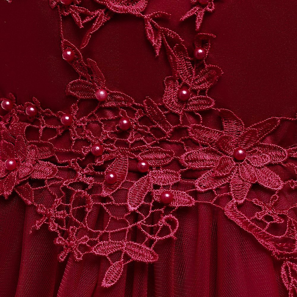 Blumenbesticktes Tüllkleid Ballkleid Abendkleid Rotwein Mädchen, für LAPA