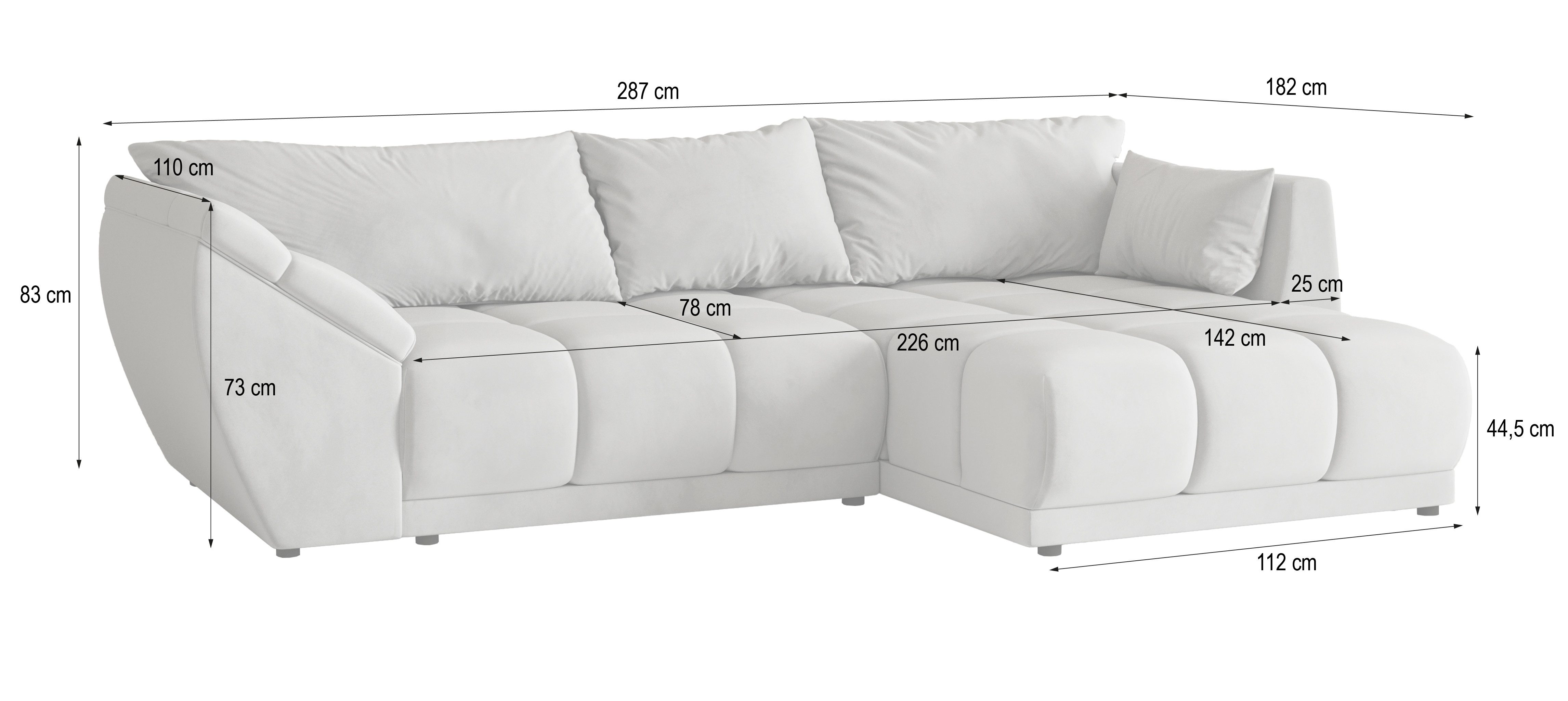 Masseno Ecksofa ORENTI mit Schlaffunktion L-Form, Sofa mit Bettkasten