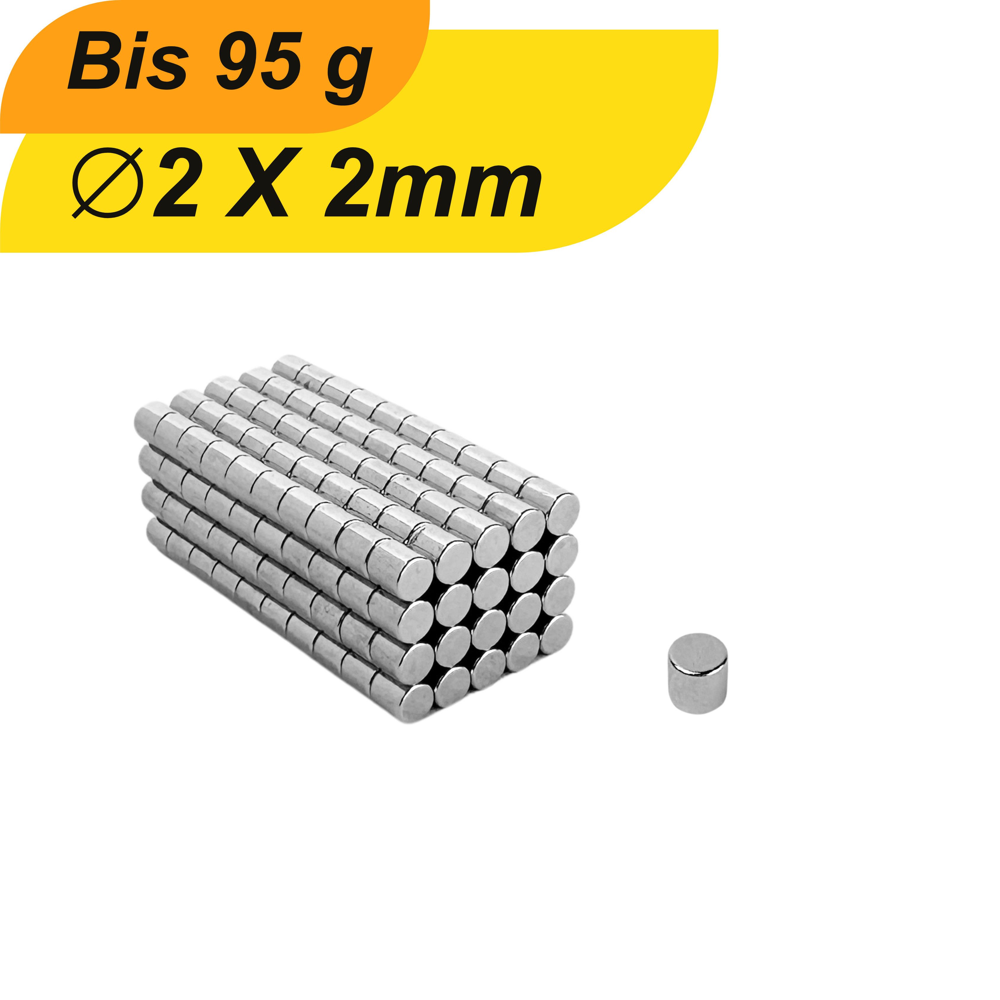 MaajeeKuto Magnet Neodym Scheibenmagnet 2 x 2 mm – N42 Supermagnet mit hoher Haftkraft (10-St)