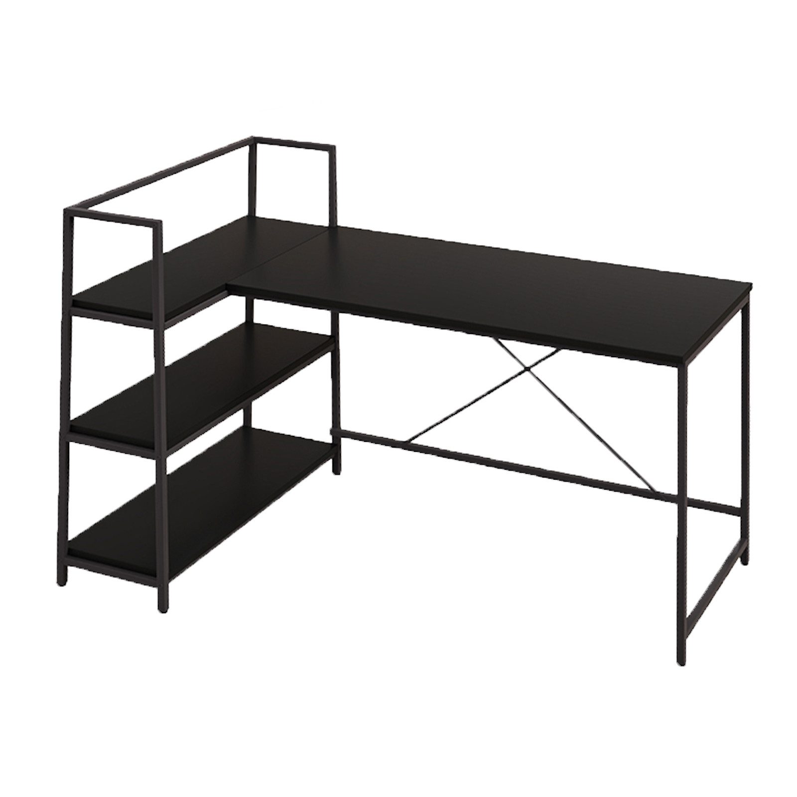 COSTWAY Schreibtisch, L-förmig, mit Regalen, Metallgestell, 148x100x90cm günstig online kaufen