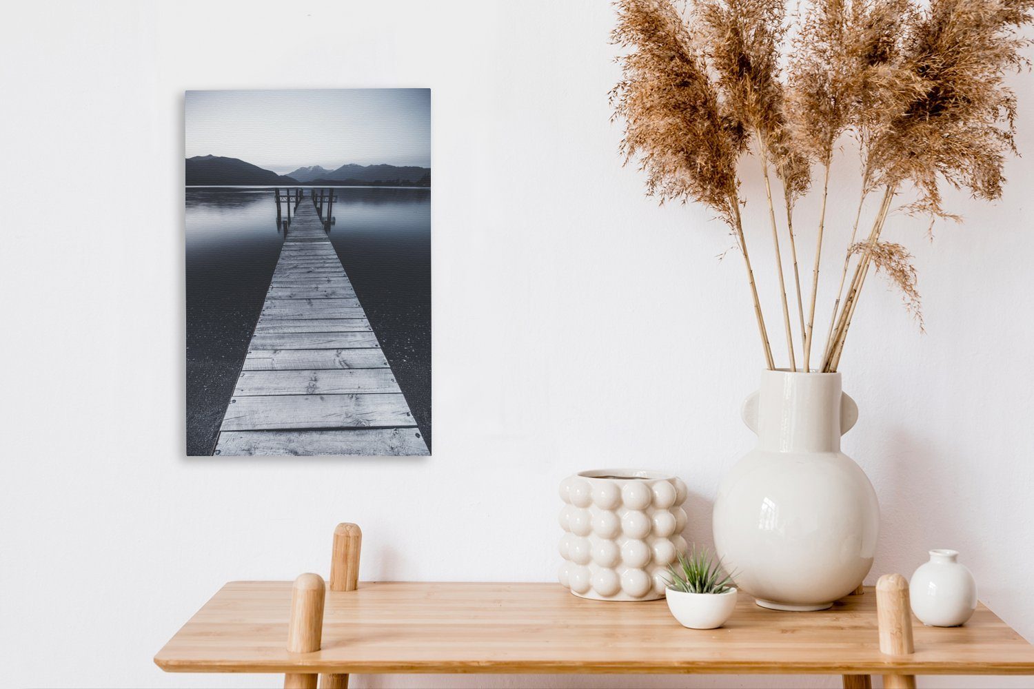 Zackenaufhänger, alter schwarzen cm St), Leinwandbild Ein 20x30 über fertig Gemälde, einem See, bespannt (1 OneMillionCanvasses® Leinwandbild inkl. Steg