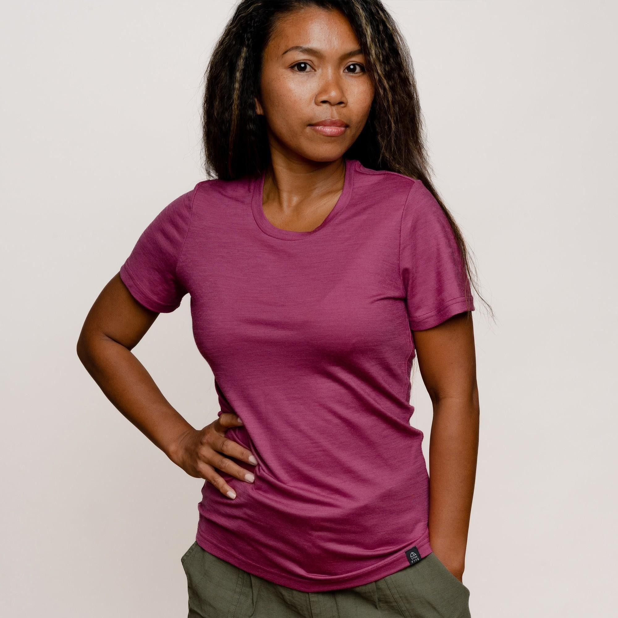 Tom Fyfe T-Shirt TOM FYFE Merino T-Shirt Slim Fit Damen Brombeere / L
