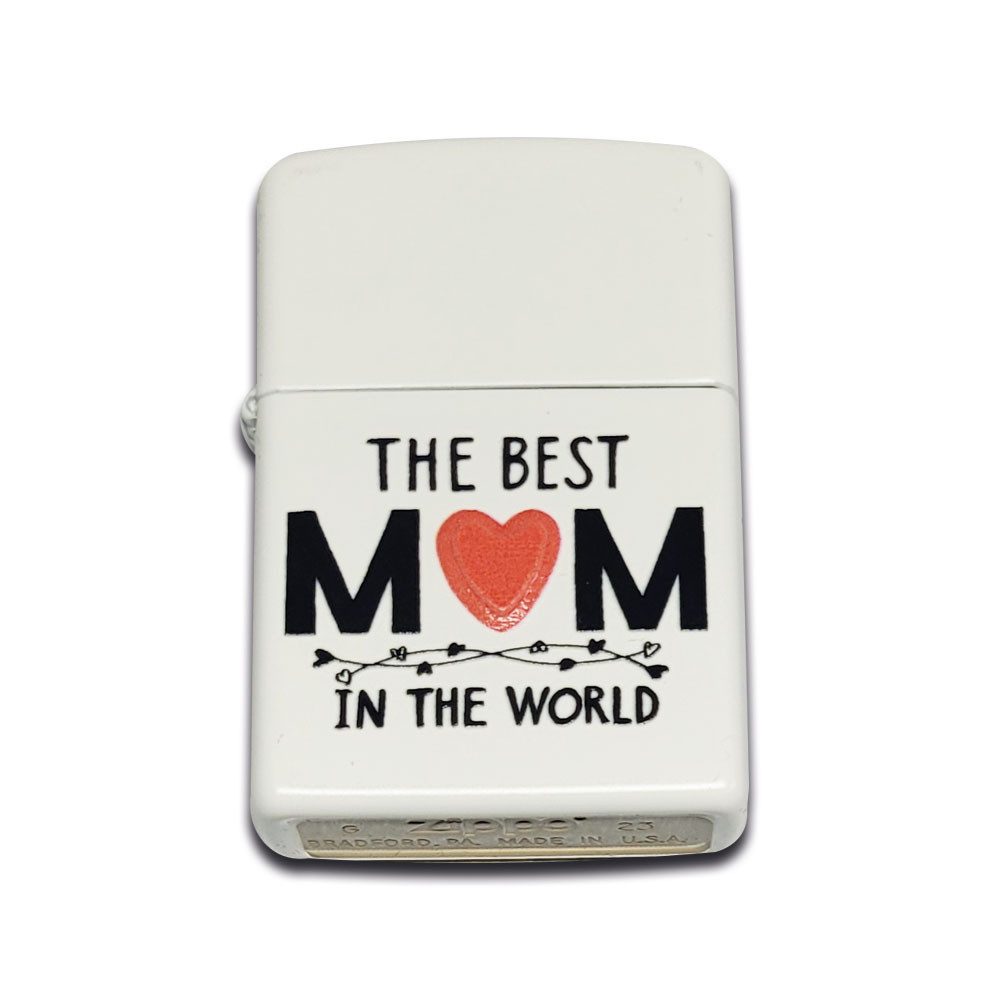 Zippo Feuerzeug Best Mom in the World Benzinfeuerzeug Zippo Matt Weiß, Muttertagsgeschenk & liebevolle Geschenkidee