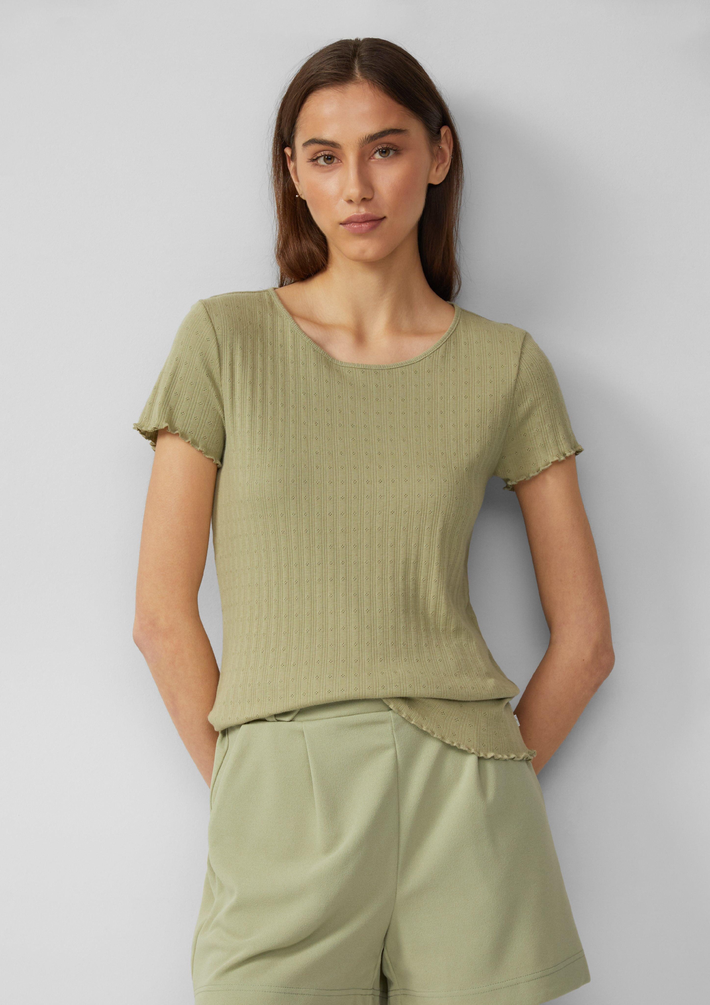 QS Kurzarmshirt T-Shirt mit Ajour-Muster Paspel günstig online kaufen