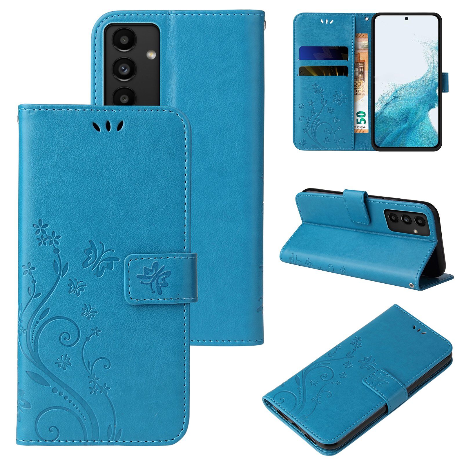 Tec-Expert Handyhülle Cover Tasche Hülle für Samsung Galaxy A54 5G 6,4 Zoll, Klapphülle Case mit Kartenfach Fliphülle aufstellbar, Motiv Blumen