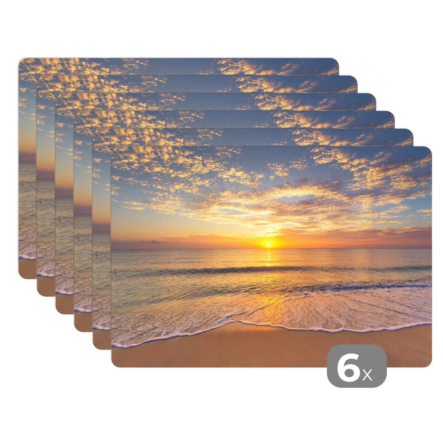 MuchoWow Platzset Strand - Sonnenuntergang - Meer, (6-St), Platzsets, Tischset, Abwaschbar, Столовые наборы, Platzdeckchen