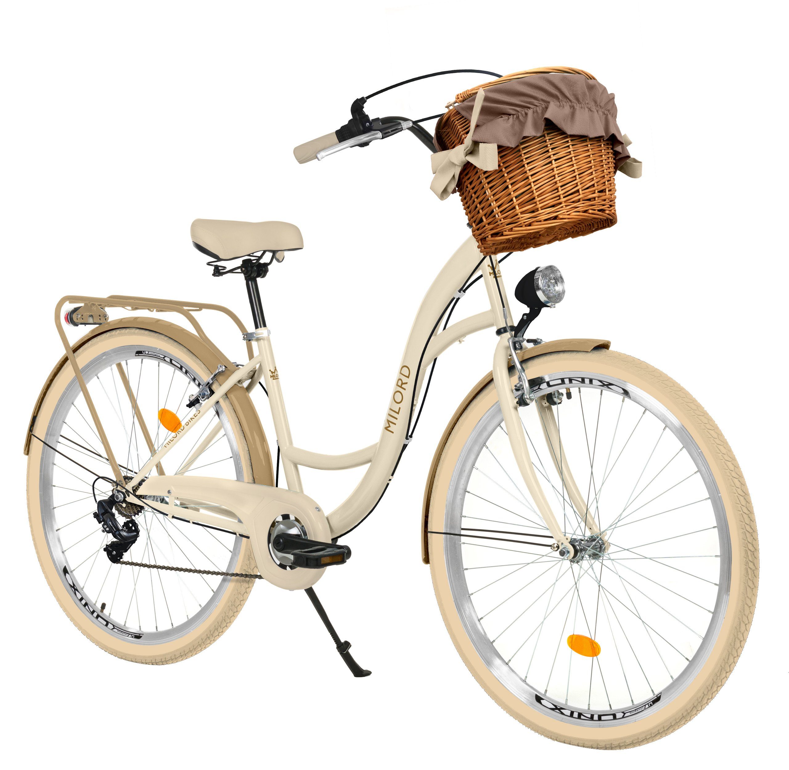 Cityrad Milord City Fahrrad Weidenkorb Damen, 28/26 Zoll, Creme-Braun, 7-Gang