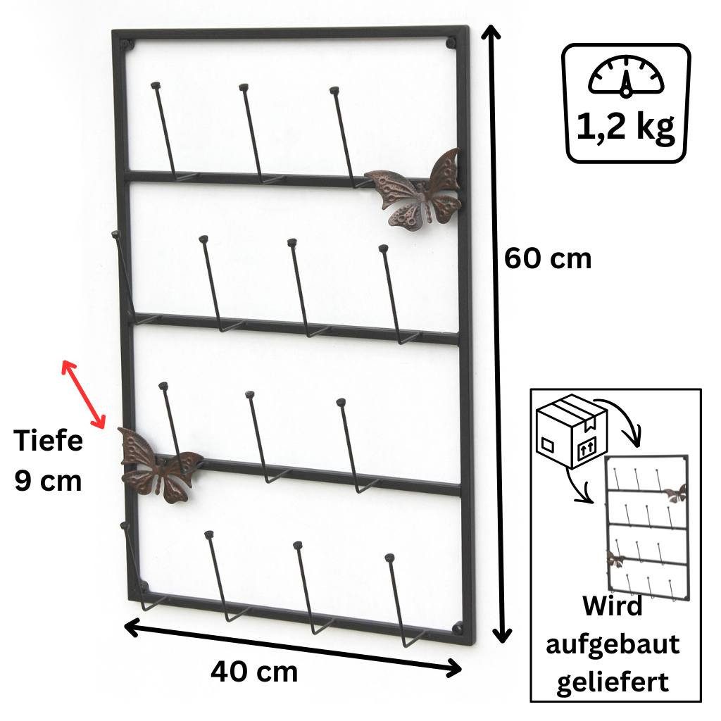 DanDiBo Gläserhalter Tassenhalter Wand Schwarz Metall 60 cm 93850 Tassenhaken Küche Vintage