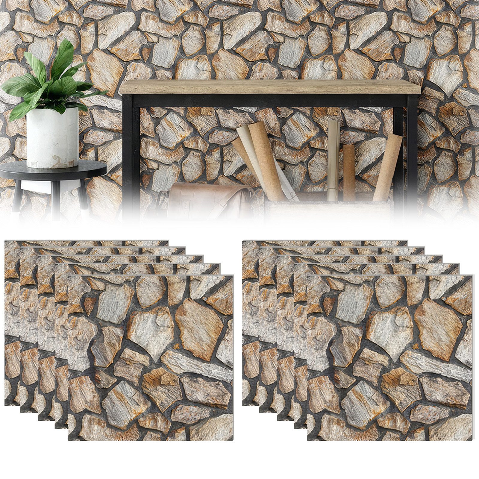 BlingBin Wandpaneel Tapete Wandverkleidung Steinoptik, 3D Wandaufkleber Sel günstig online kaufen