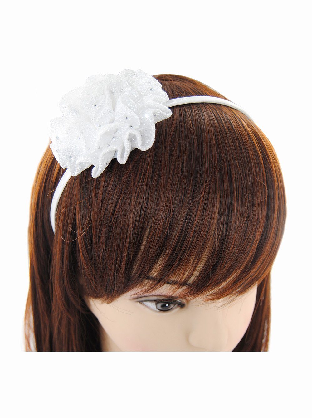 axy Haarreif Blumen Haarreif zur Kommunion in Weiss, Kinder Haarschmuck Haarreif mit Stoffblumen