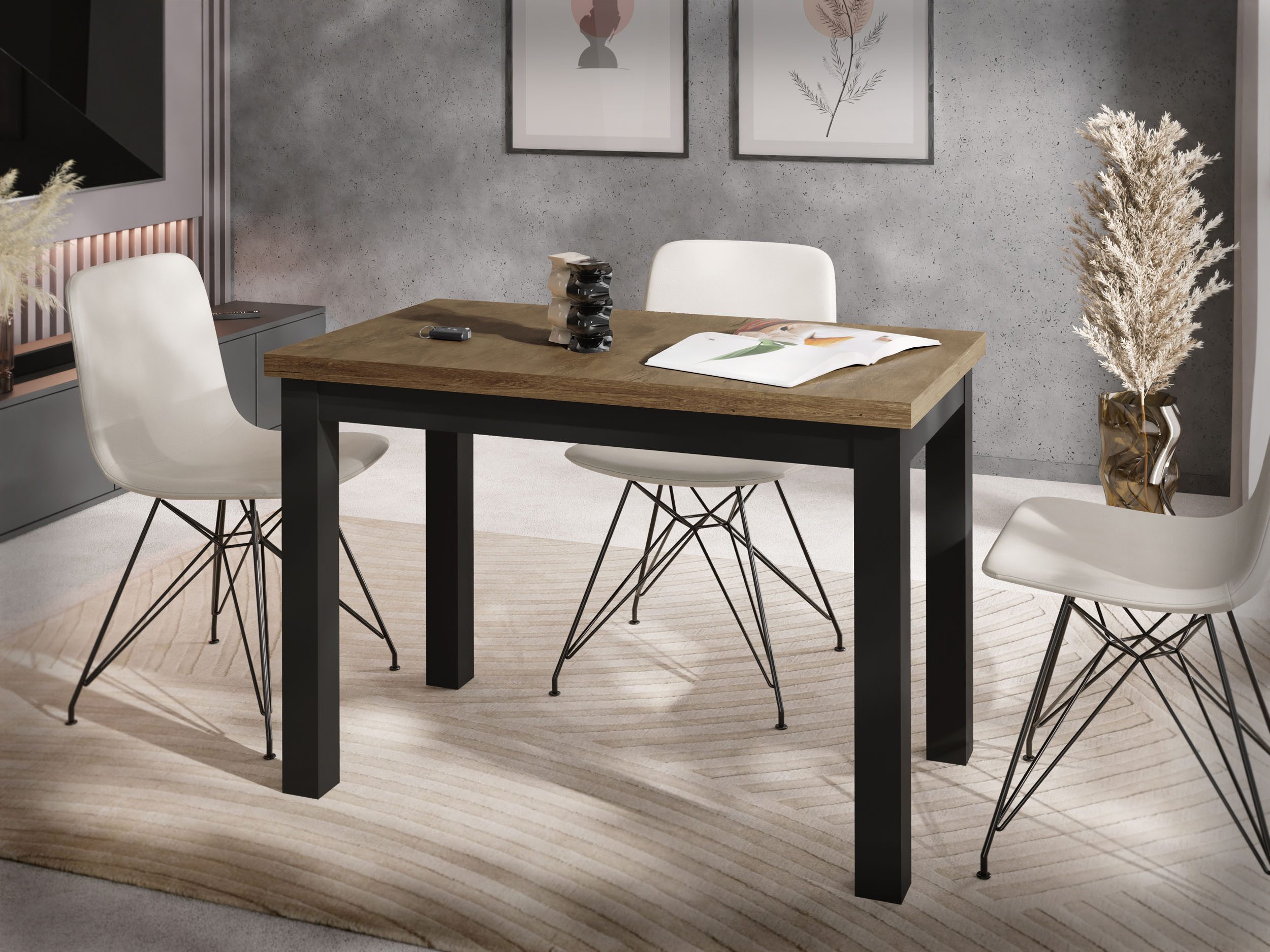 WFL GROUP Esstisch Arden rechteckig platzsparender mit schwarzen Massivholzbeinen (MADE IN EU, 100x60 cm Skandi, Loft & Industrieller Stil), moderner Tisch in Holzoptik für Küche, Esszimmer oder Wohnzimmer