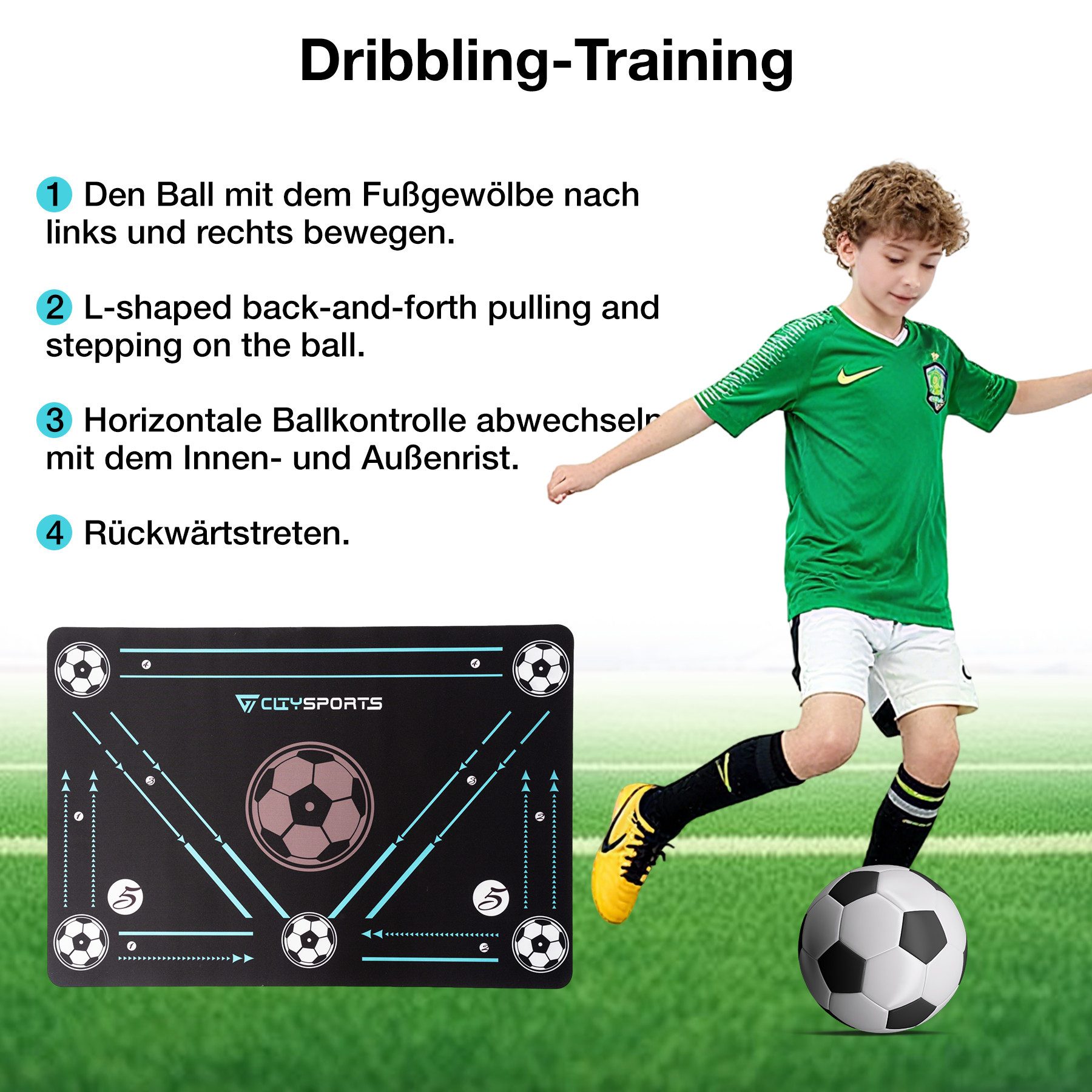CITYSPORTS Fitnessmatte Fußball-Trainingsmatte 60 x 90 cm Fußball-Fußarbeitsmatte, Verdickt, rutschfest, kratzfest, Fußballtraining, Ballkontrolltraining