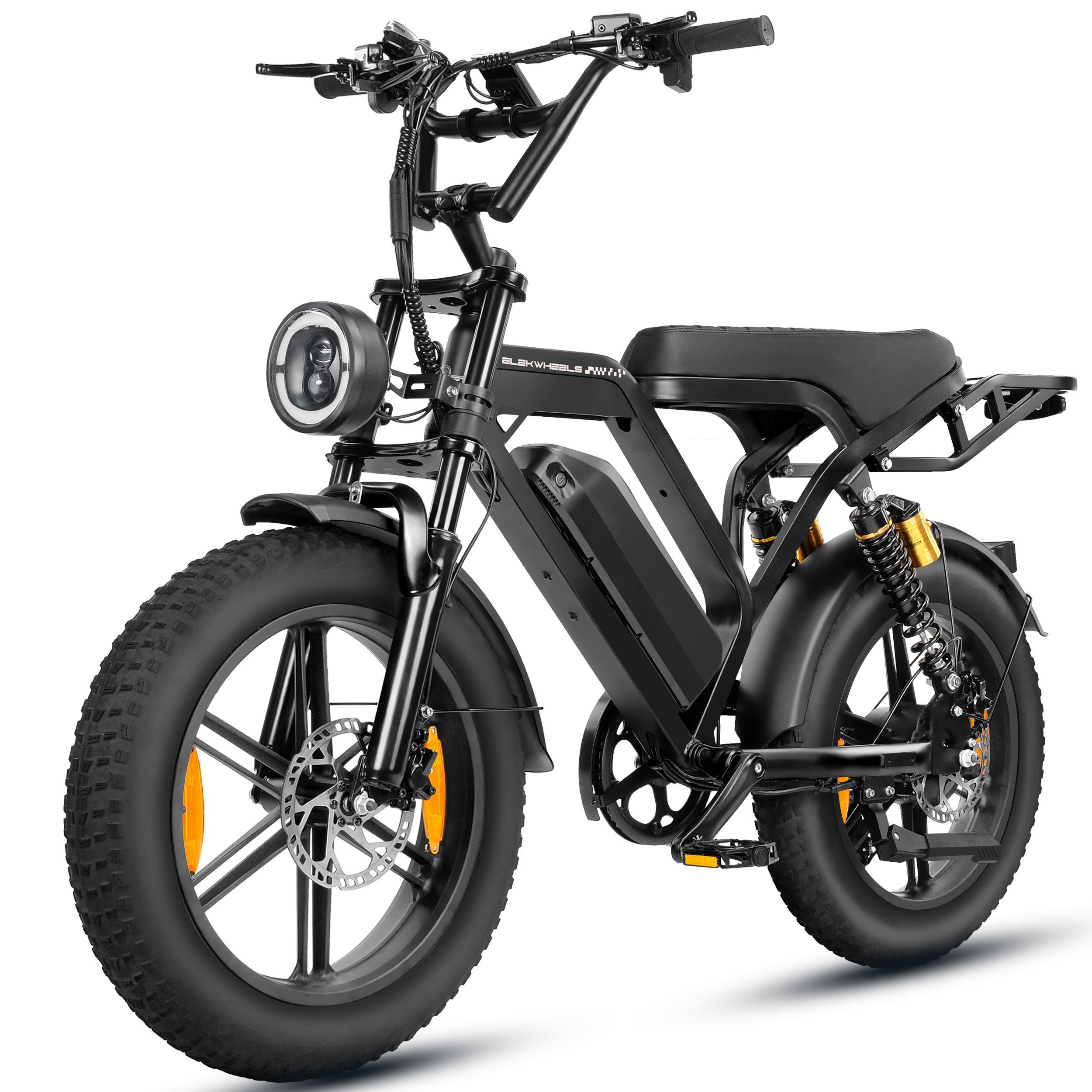 Vankel E-Bike Mountainbike Cityrad E-Fahrrad 20” x 4.0” Damen u. Herren Pedelec 720Wh Max.108KM, Kettenschaltung, Heckmotor, 720 Wh, (Beleuchtungsset mit Batterieladegerät, Batterieschlüssel, Werkzeug), 48V 15Ah All-Terrain Elektrofahrrad mit Shimano 7-Gang