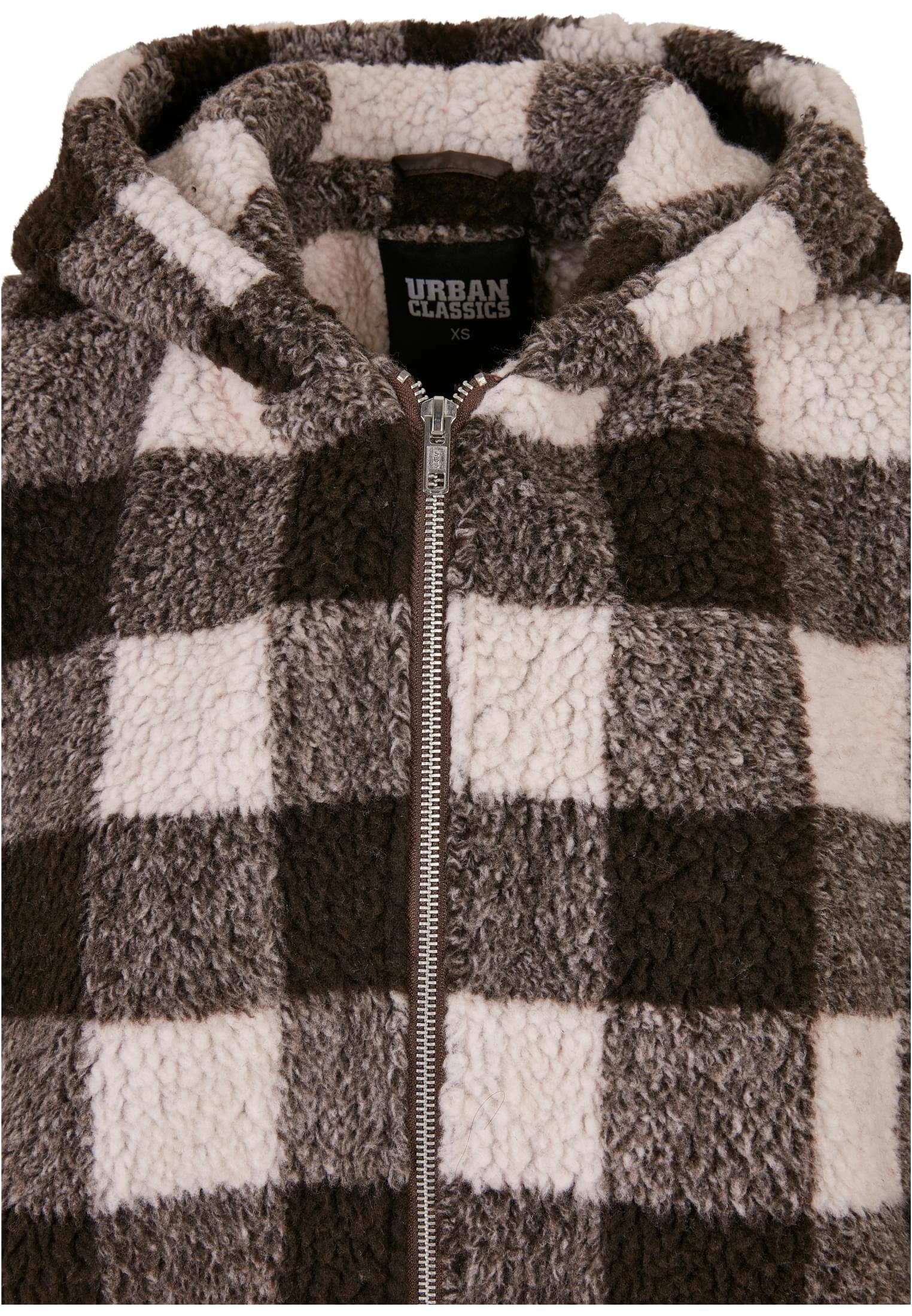 URBAN CLASSICS Winterjacke Damen Jacket Hooded Sherpa (1-St) pink/brown Oversized Check Ladies