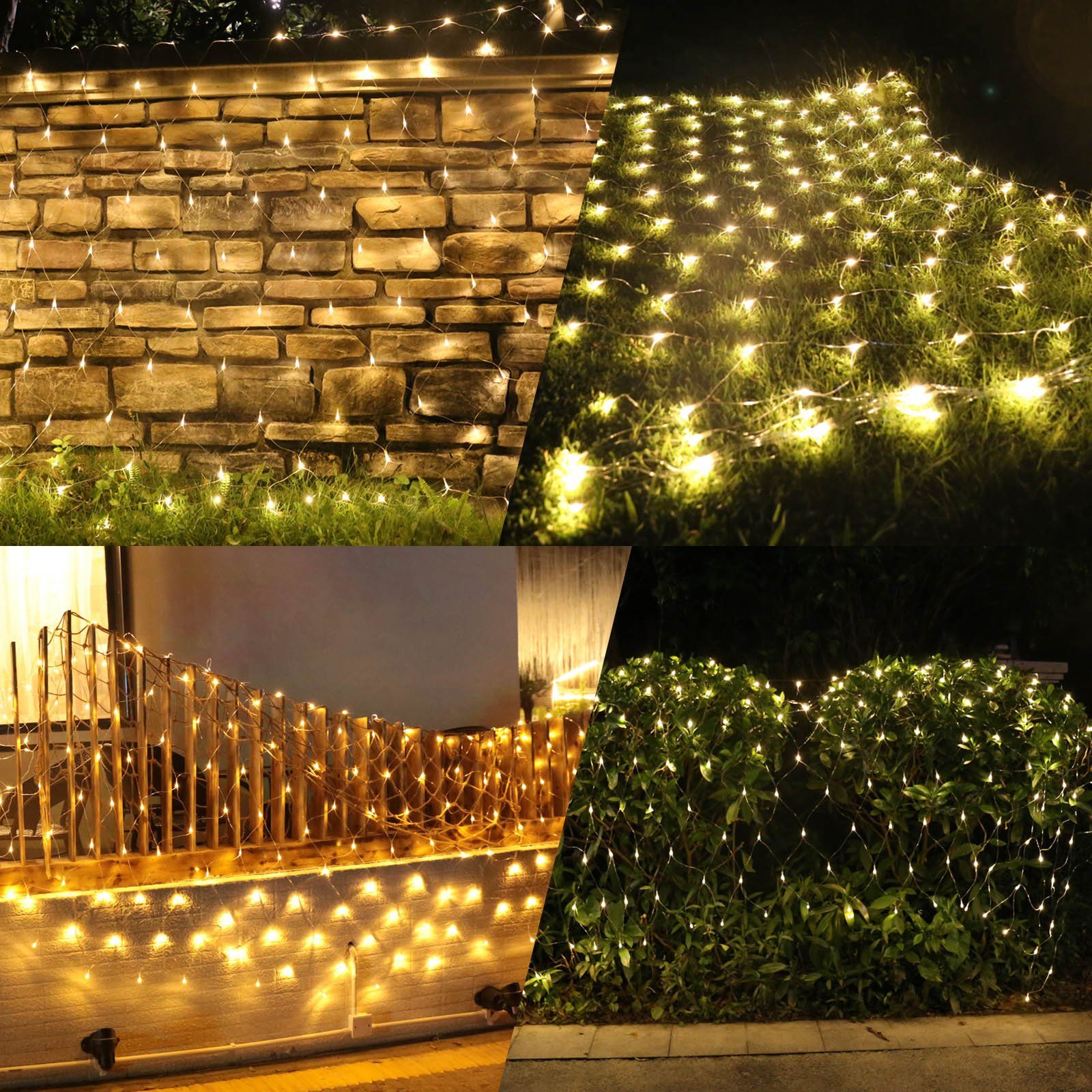 Urlaubsdekoration für Gartenzäune Rosnek 8 Timer, für wasserdicht; LED-Lichternetz Hochzeit Speicherfunktion; 200-flammig, Weihnachtsfeier, 2x3/4x6M, modi,