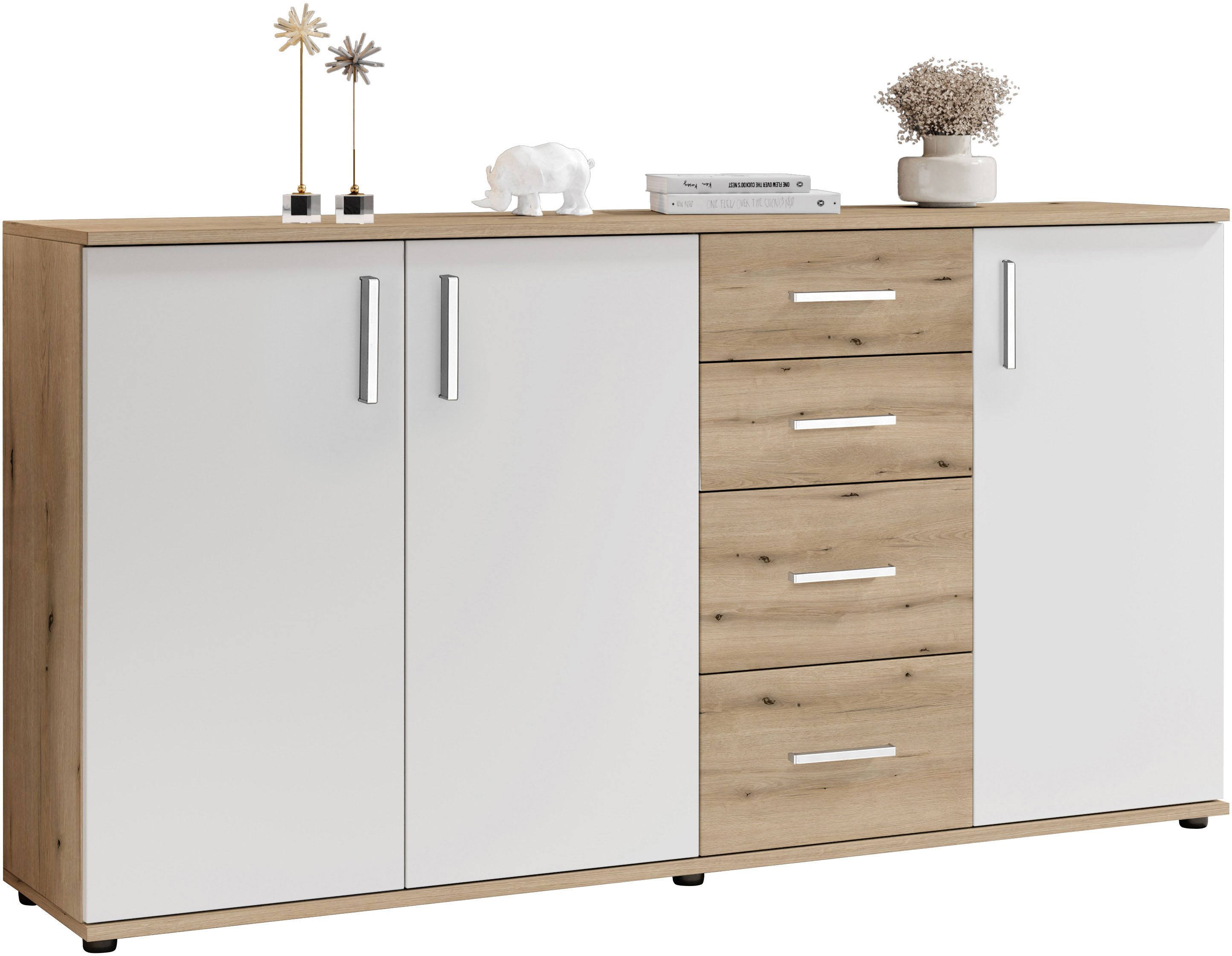 HBZ Kommode BC-Drift-2, Sideboard Stellmaß BxHxT 160x84x35 cm (1 St), Sideboard mit 3 Türen und 4 Schubkästen, 2 Einlegeböden