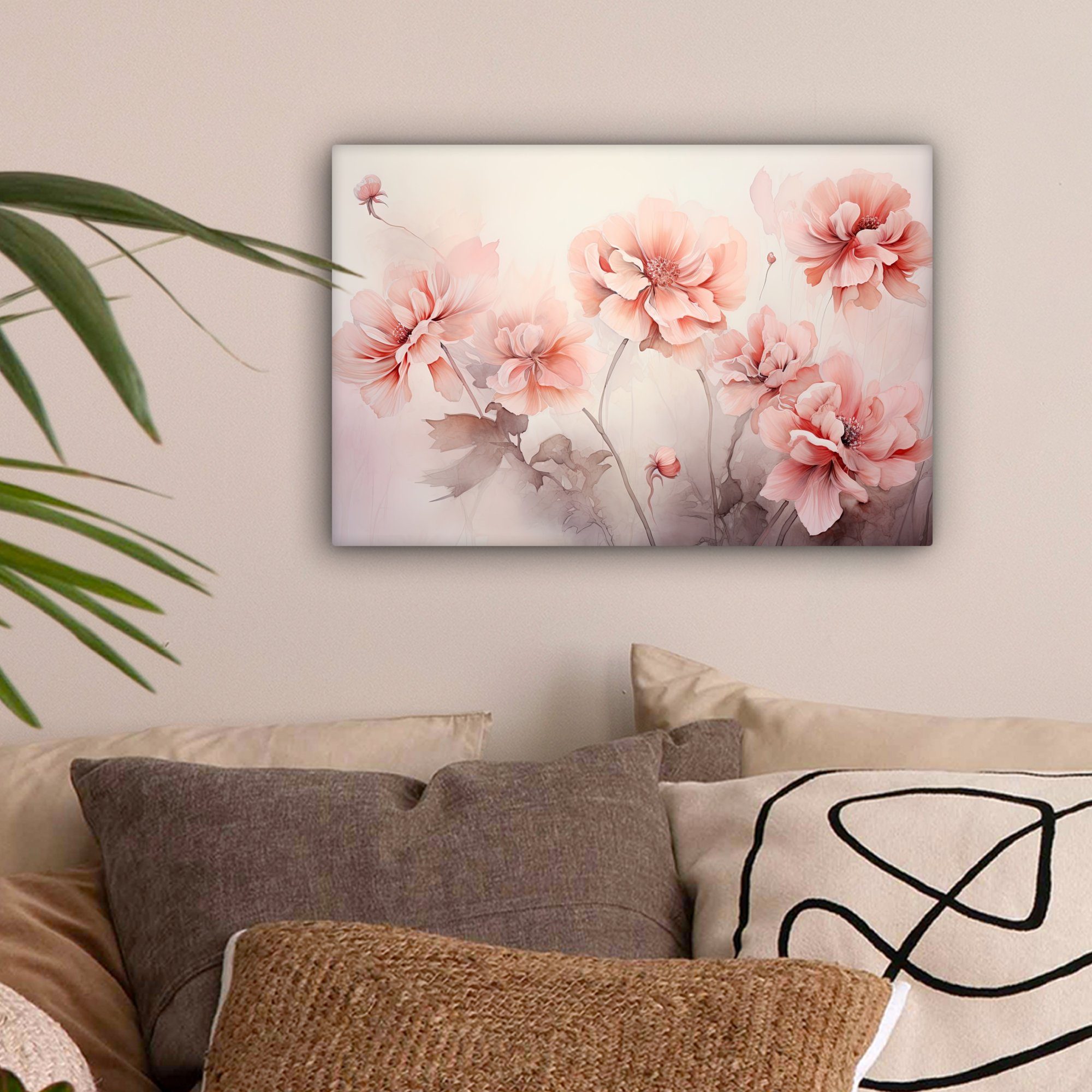 OneMillionCanvasses® Leinwandbild Blumen - Rosa - Kunst - Abstrakt - Aquare günstig online kaufen