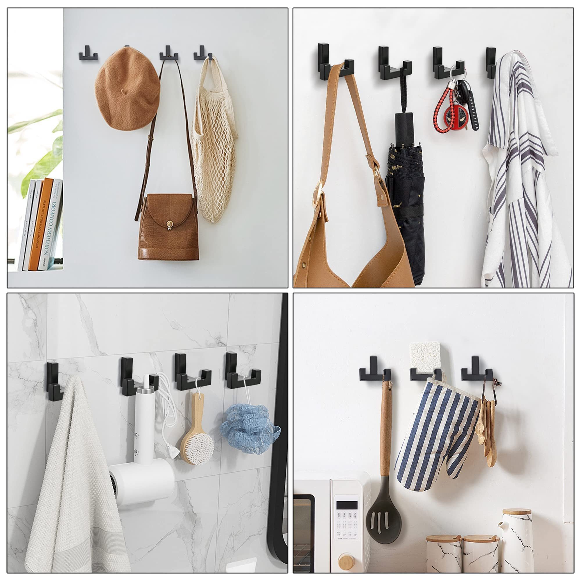 BlingBin Kleiderhaken 6 Stück Garderobenhaken aus Zinklegierung akustikpaneele Wandhaken, Geeignet zum Aufhängen von Handtüchern, Mänteln, Hüten, Taschen, Schlüsseln usw., (6er Set, 6-St., 5*4*4cm), Doppelzinken Kleiderhaken für Kleidung Mänteln Schlüsseln Hüten