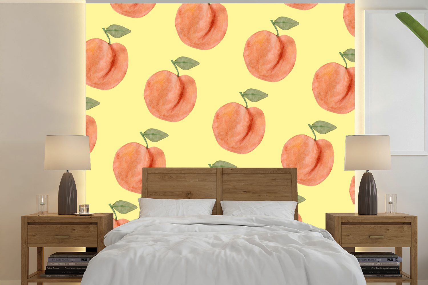 MuchoWow Fototapete Pfirsiche - Obst - Vorlagen, Matt, bedruckt, (5 St), Vinyl Tapete für Wohnzimmer oder Schlafzimmer, Wandtapete