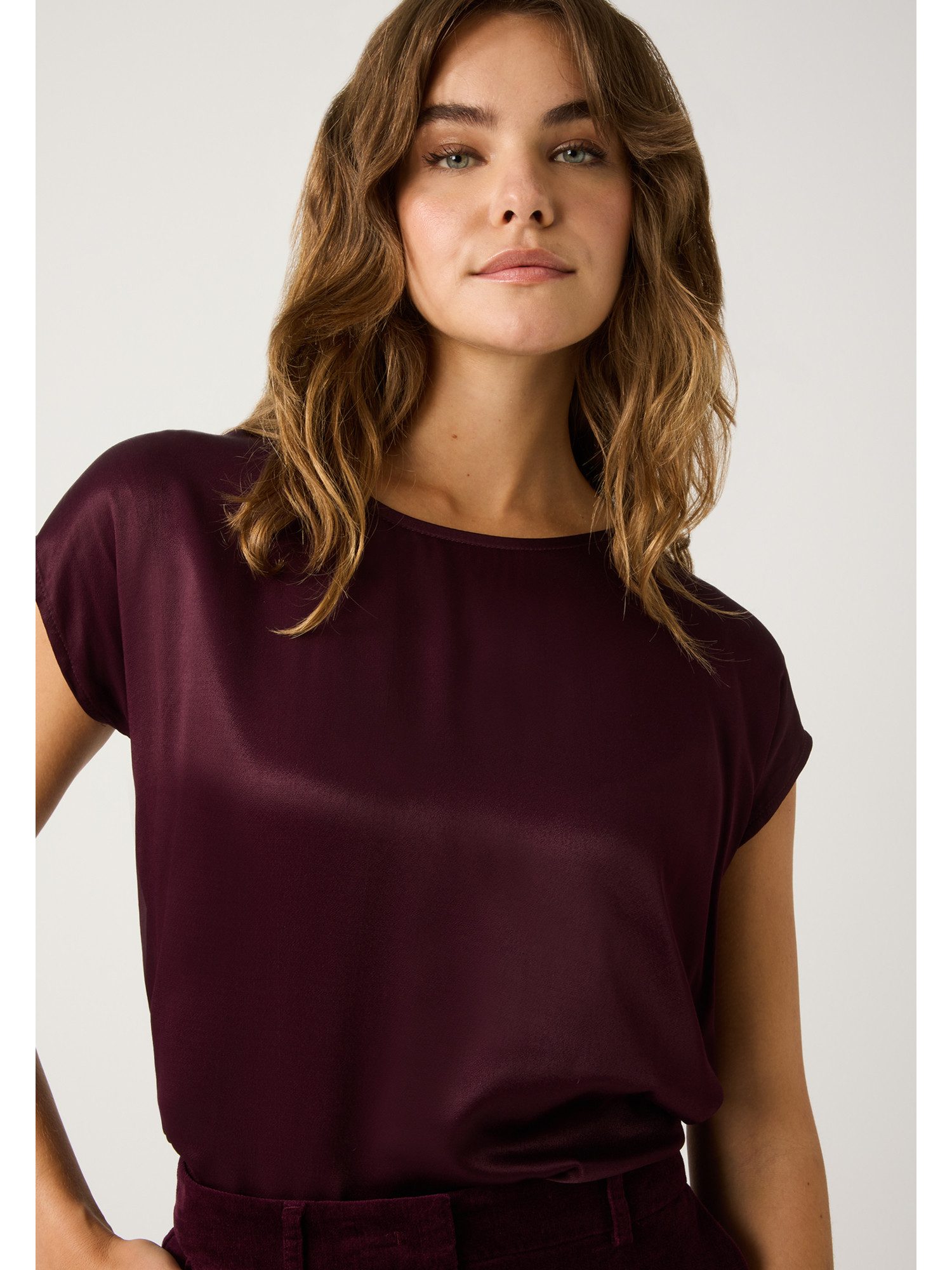 MORE&MORE Kurzarmbluse Materialmixshirt Satin/ Jersey günstig online kaufen