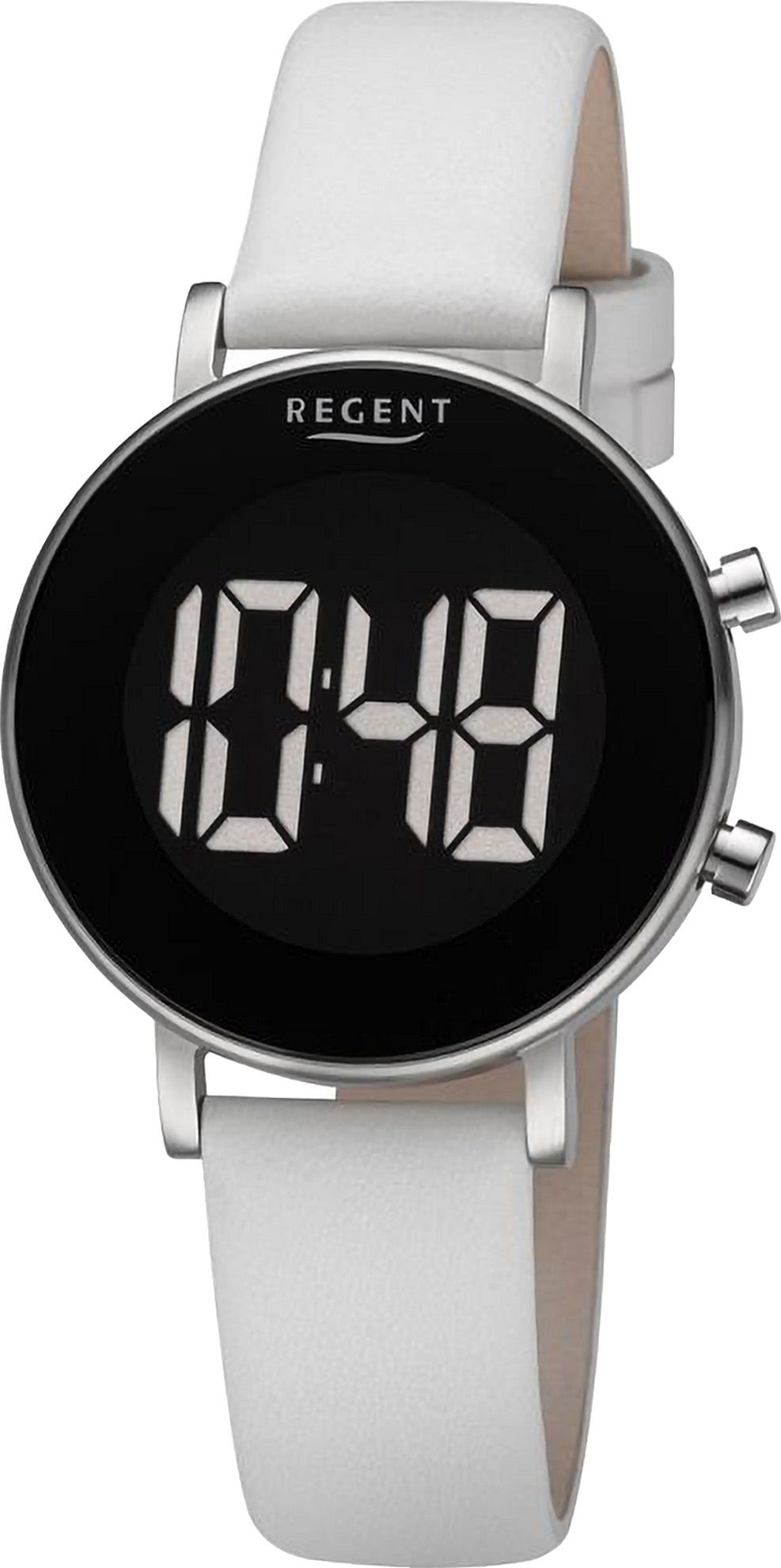 Regent Quarzuhr Regent Damen Armbanduhr Digital, Damen Armbanduhr rund,  extra groß (ca. 34mm), Lederarmband, Uhrzeit