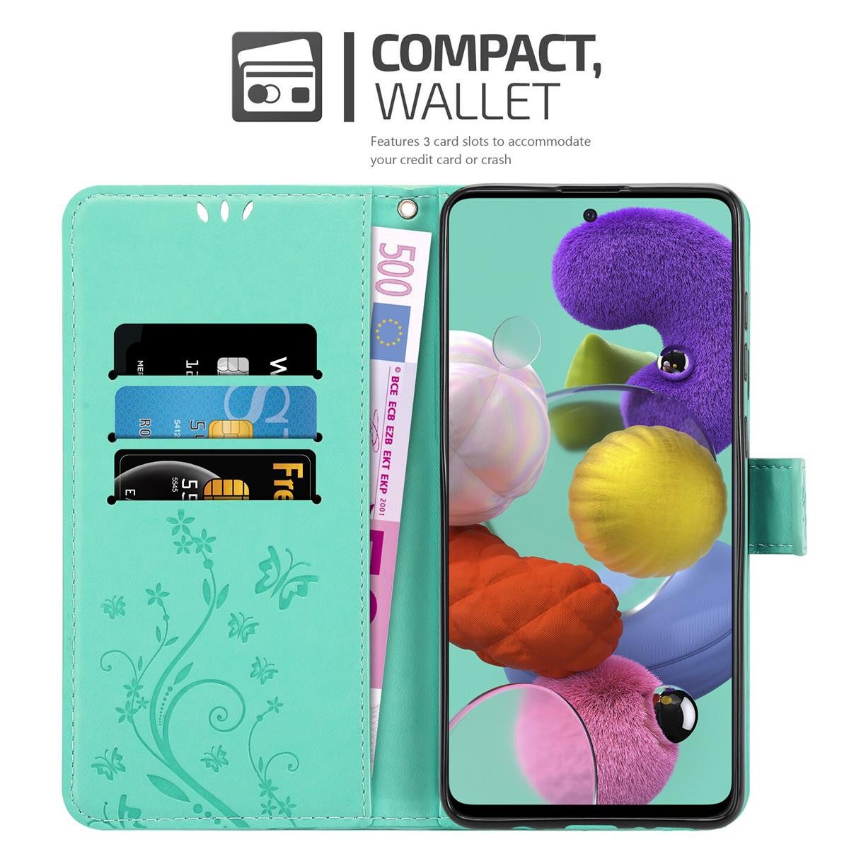Cadorabo Handyhülle für Samsung Galaxy A51 5G Hülle Samsung Galaxy A51 5G, Hülle Schutzhülle Blumen Flower mit Standfunktion Kartenfach Magnet