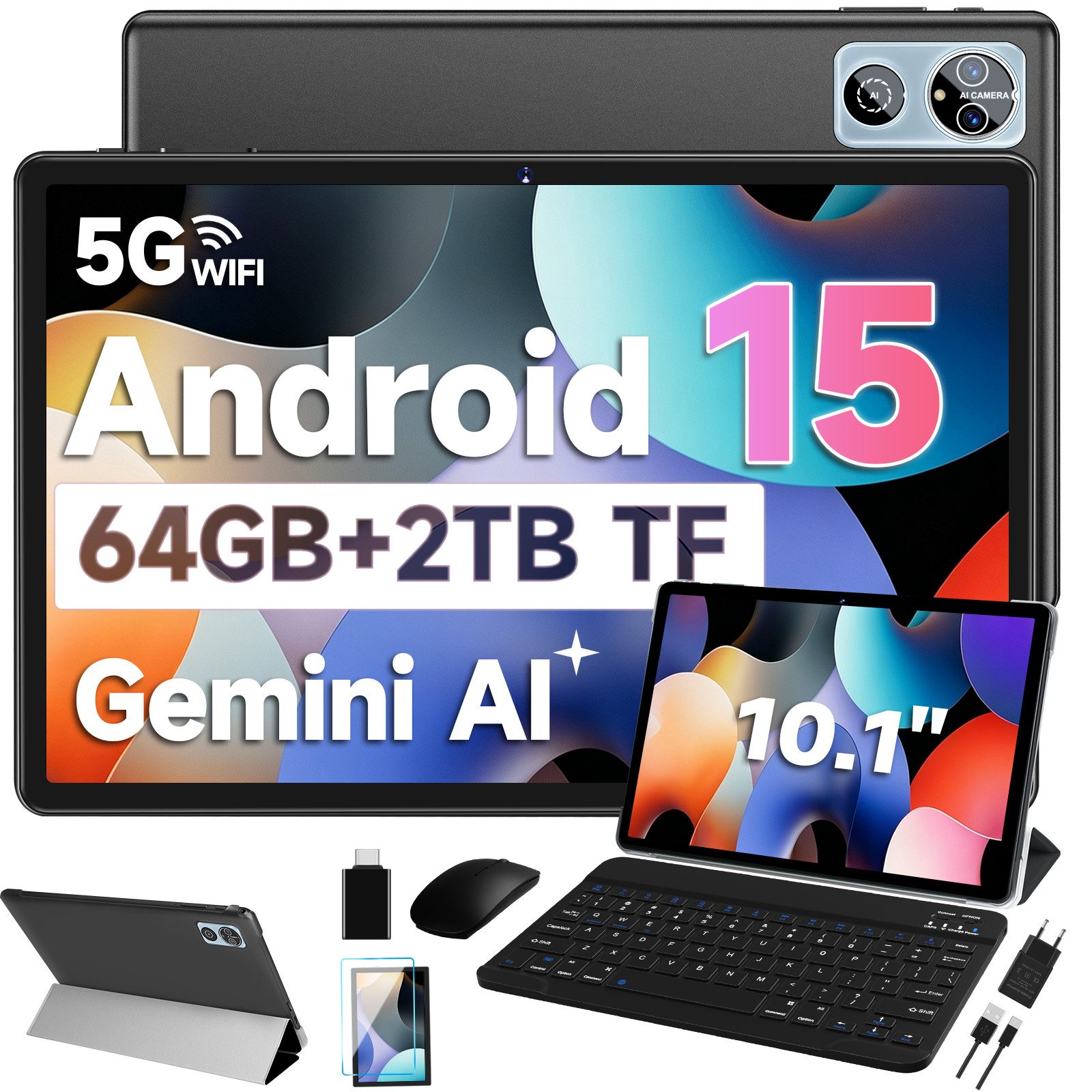 DEERTiME Android 15 Tablet 30GB RAM 64GB Speicher/erweiterbar auf bis 2TB Tablet (10,1", 64 GB, Android 15, 6000mAh, Gemini AI, 5G WiFi, Widevine L1, mit Tastatur/Maus)