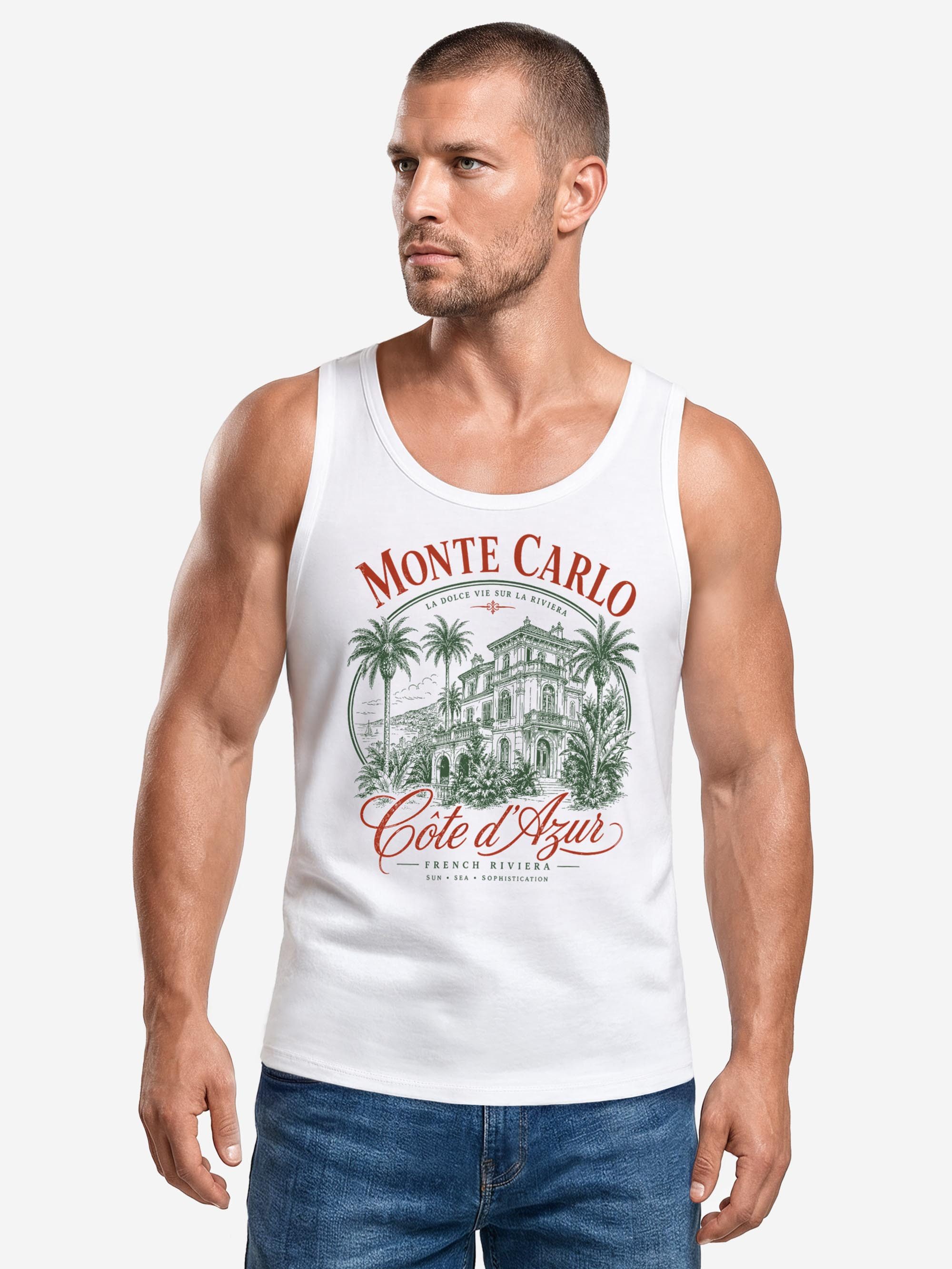Neverless Tanktop Tanktop Herren mit Grafik-Print - Monte Carlo - Trägershirt Baumwolle mit Print