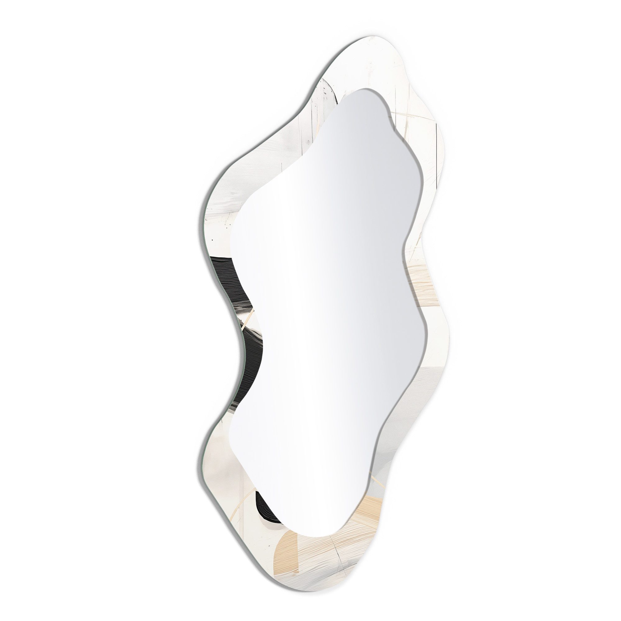 DEQORI Wandspiegel 'Helle Dynamik', Spiegel organisch geformt selbstklebend Wand Wohnzimmer Flur groß XXL